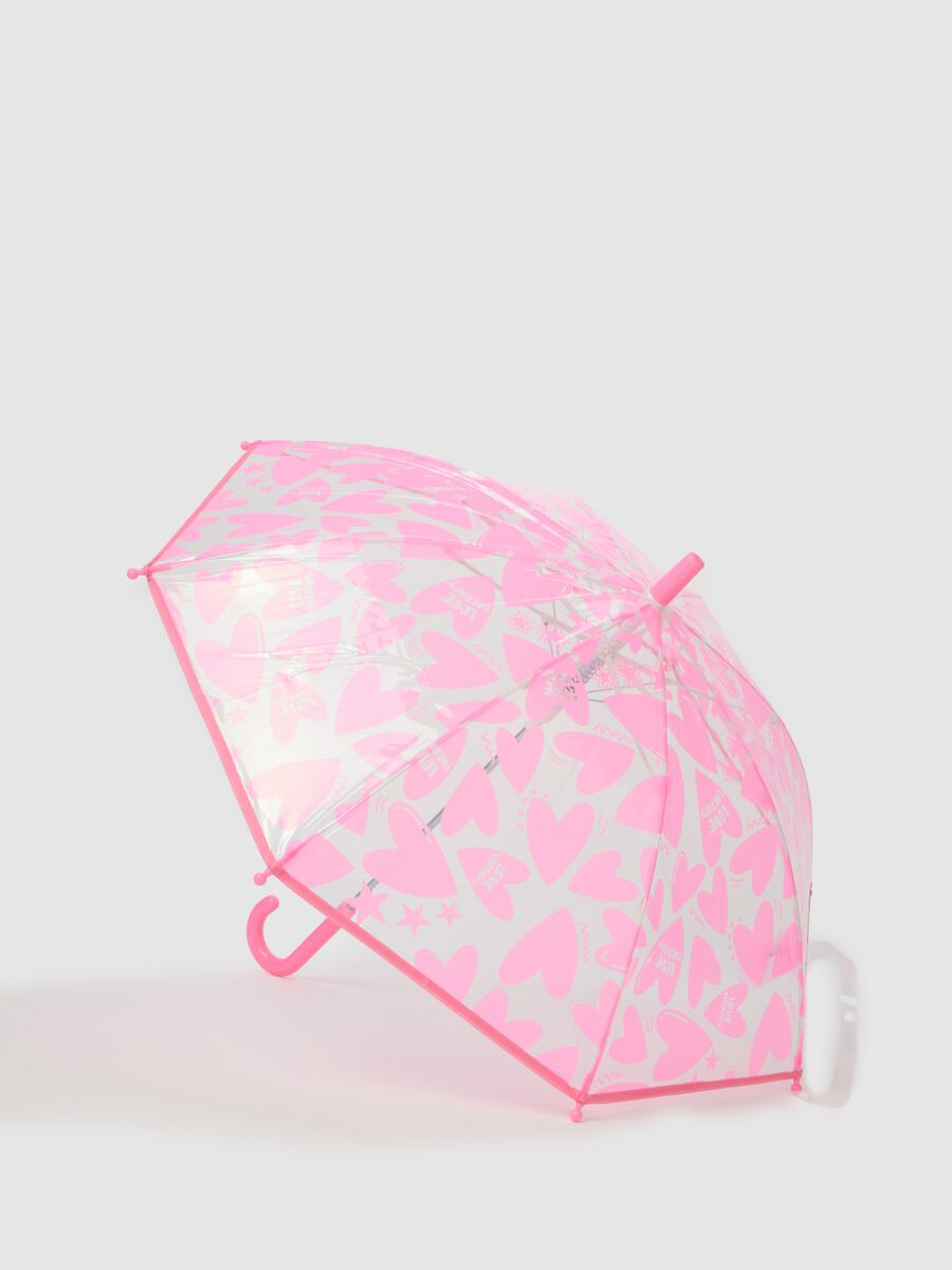 Ombrello trasparente da bambina con cuori rosa_0