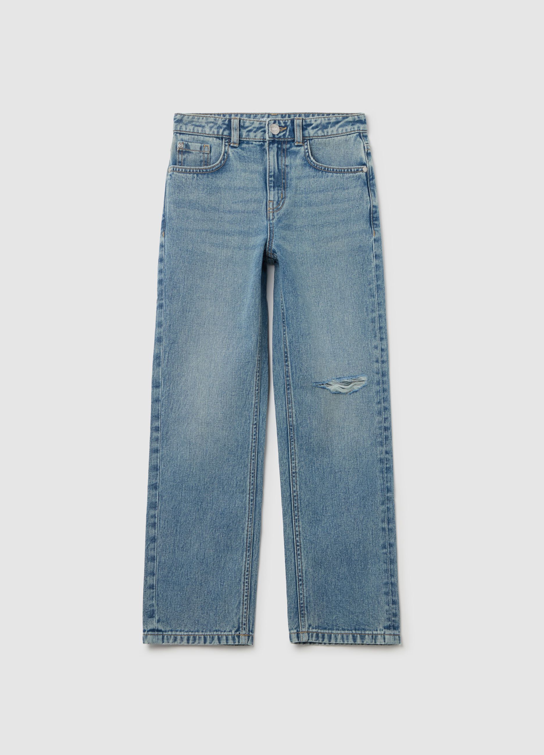 Straight-fit distressed jeans with five pockets