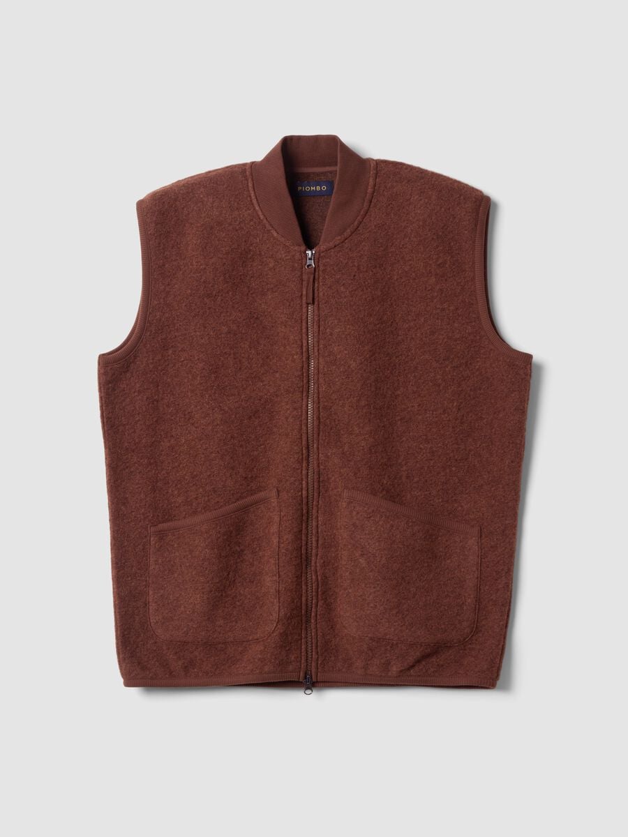 Gilet marrone in misto lana con zip_0