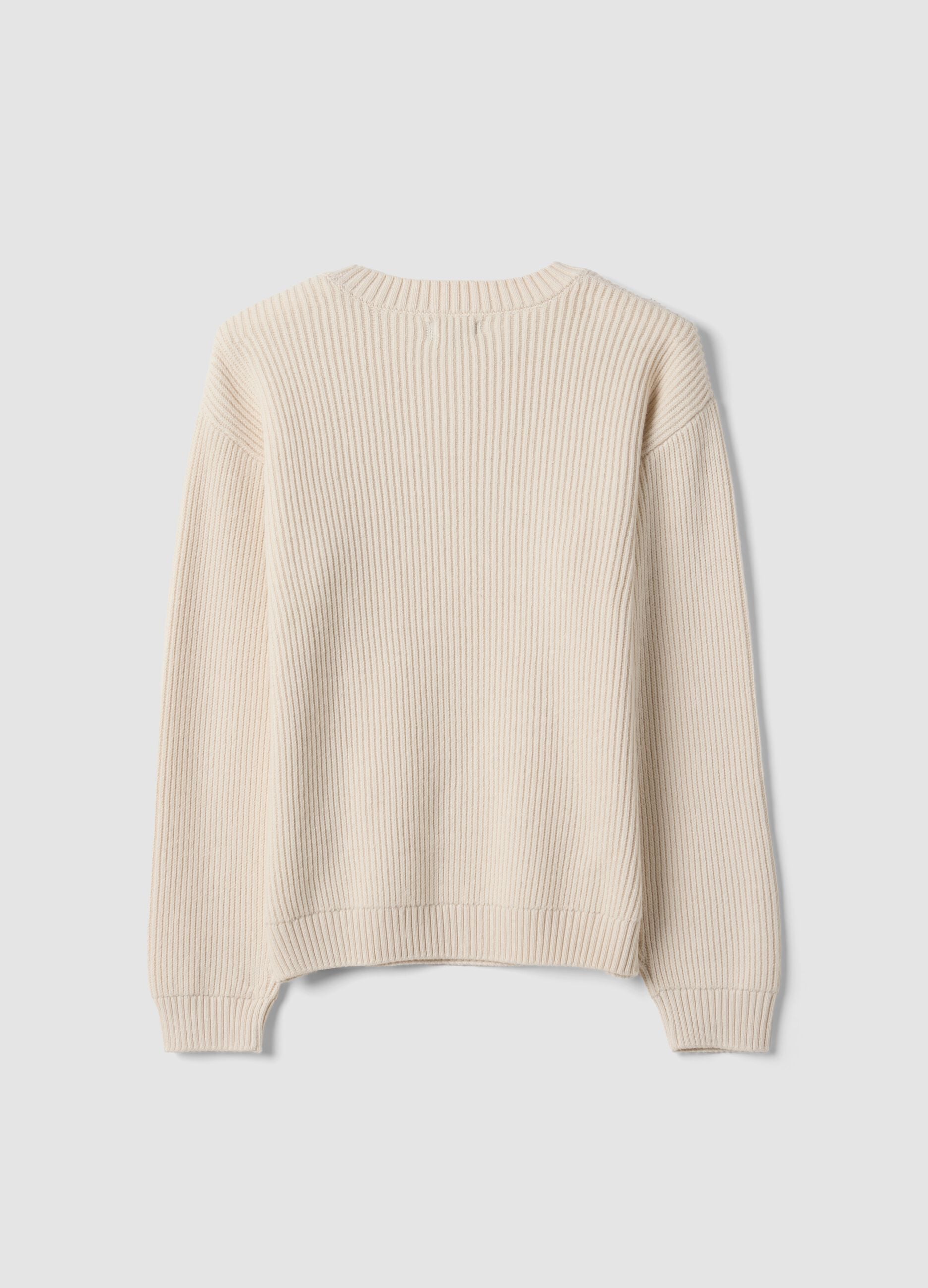Beige oversized cotton-blend ribbed crew-neck top for boys