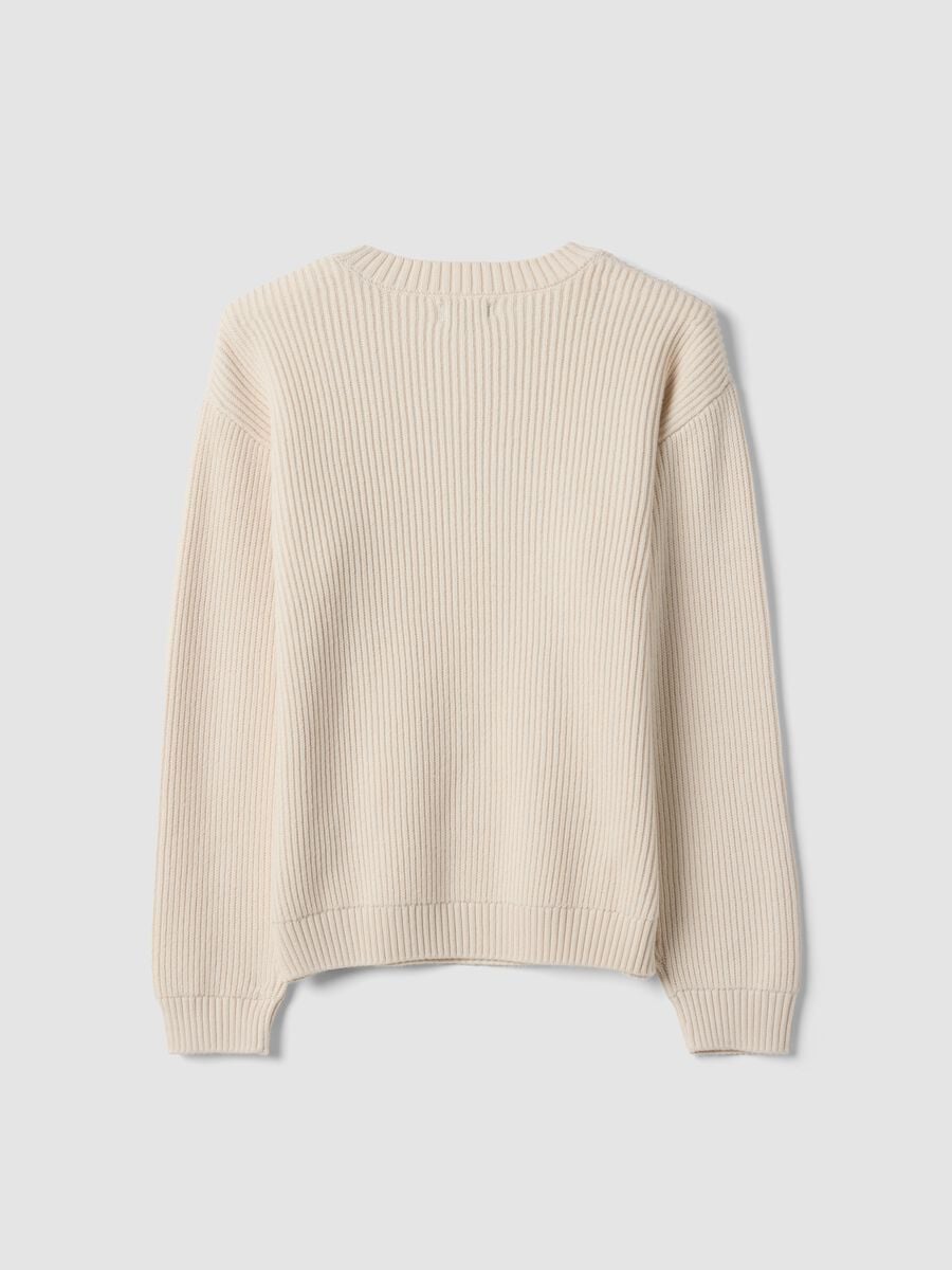 Beige oversized cotton-blend ribbed crew-neck top for boys_2