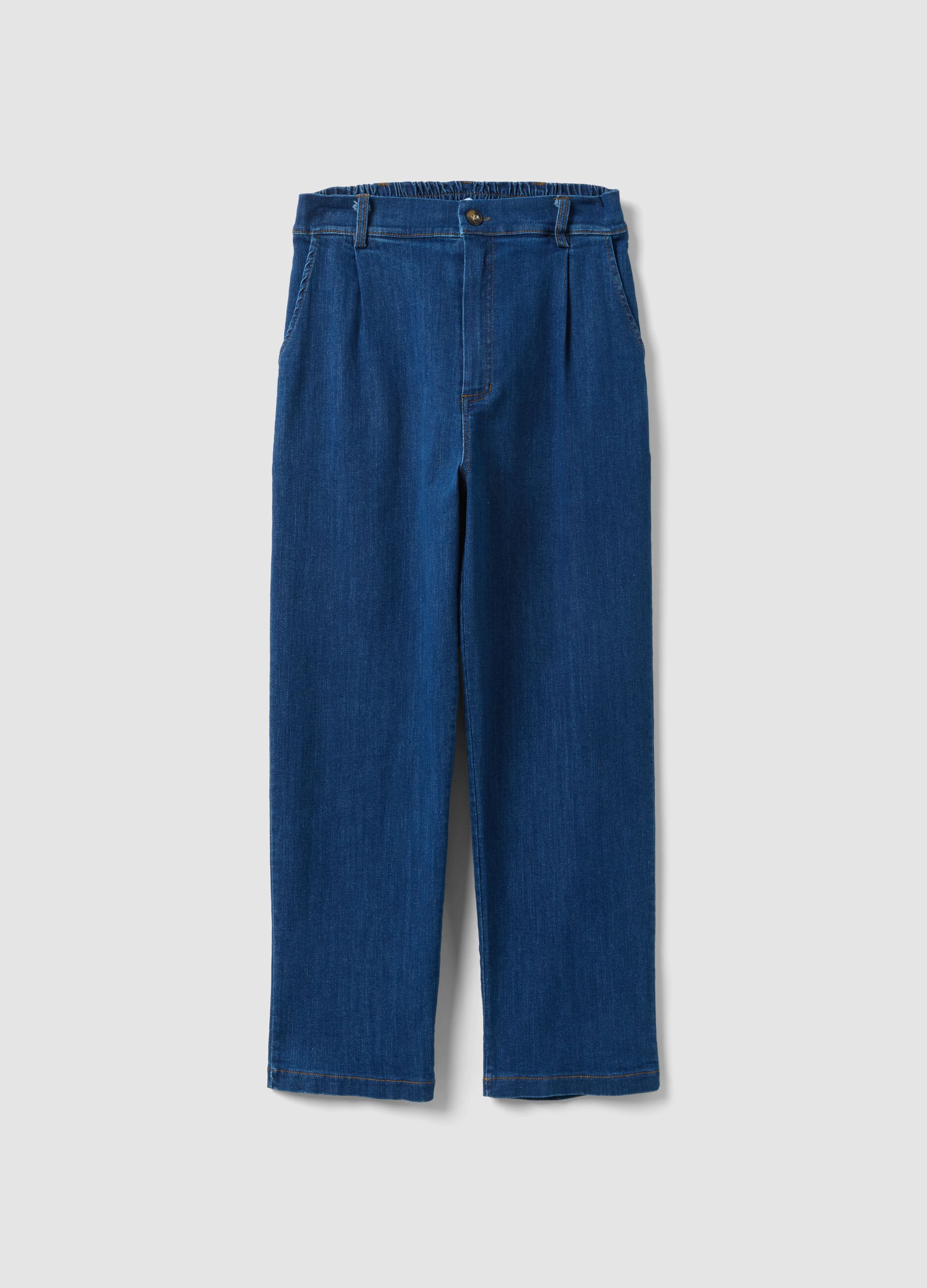 Blue Stretch Cotton Denim Trousers Regular Fit