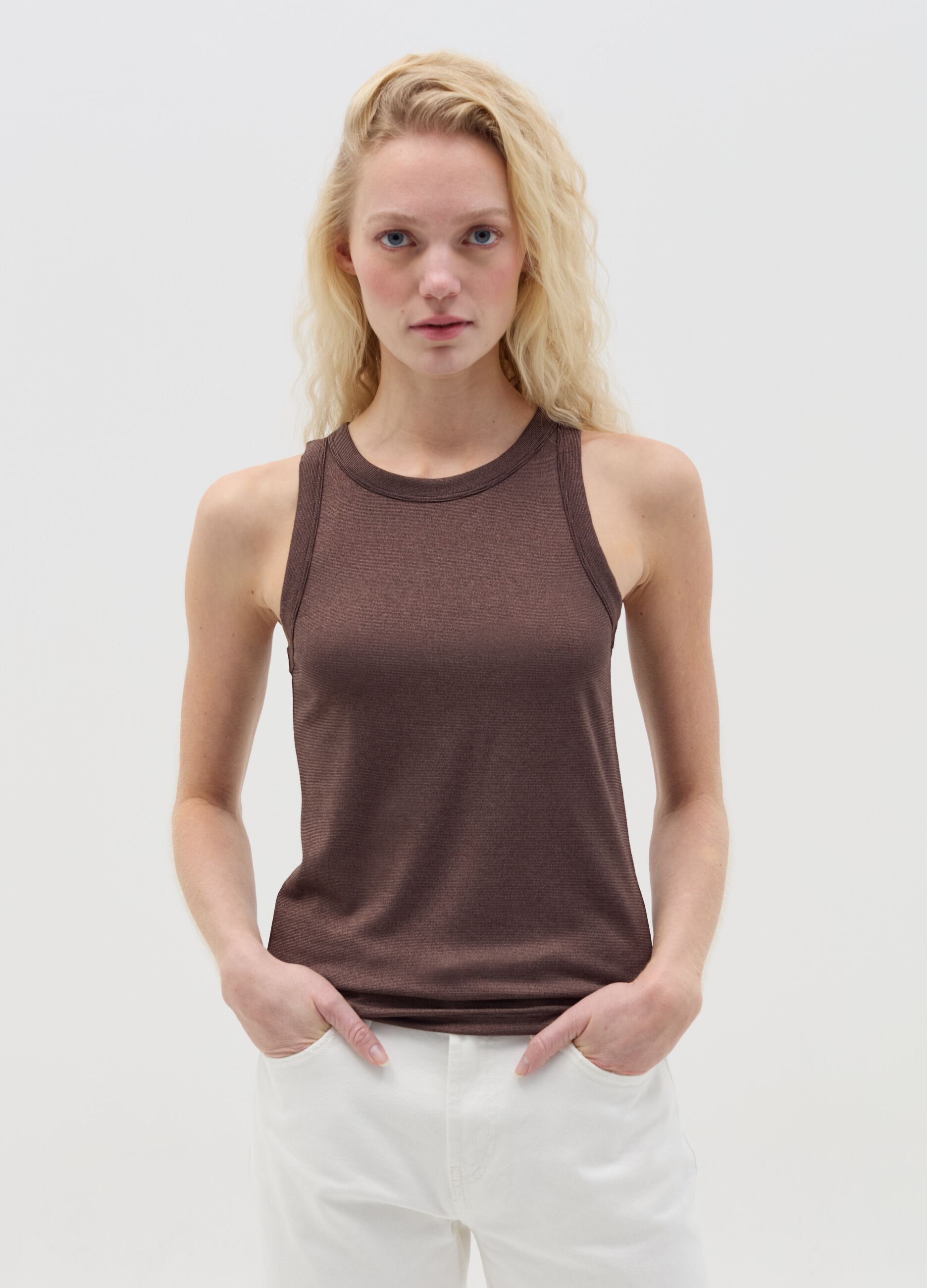 Brown tank top in lurex