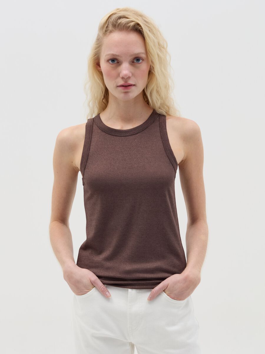 Brown tank top in lurex_0