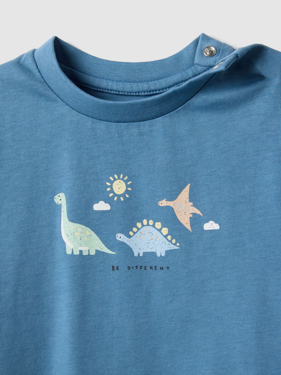Baby's Blue Short Pyjamas in Pure Cotton with Dinosaurs_2