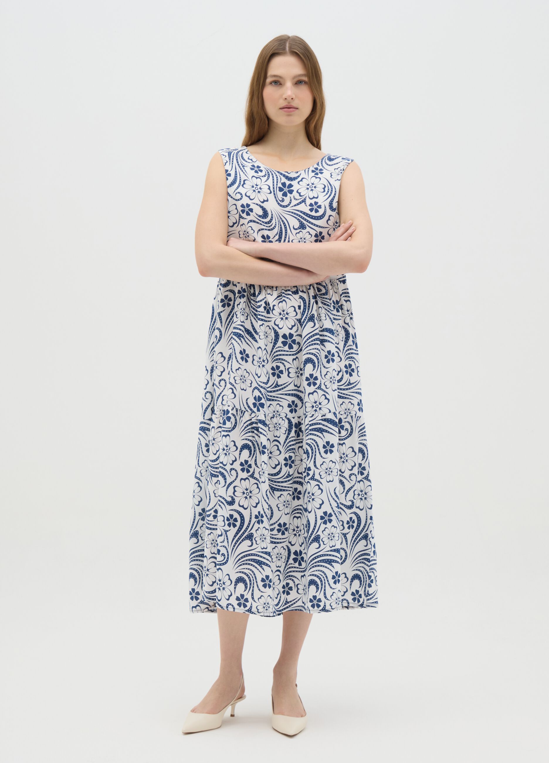 Women's long dress in pure multicolour viscose regular fit