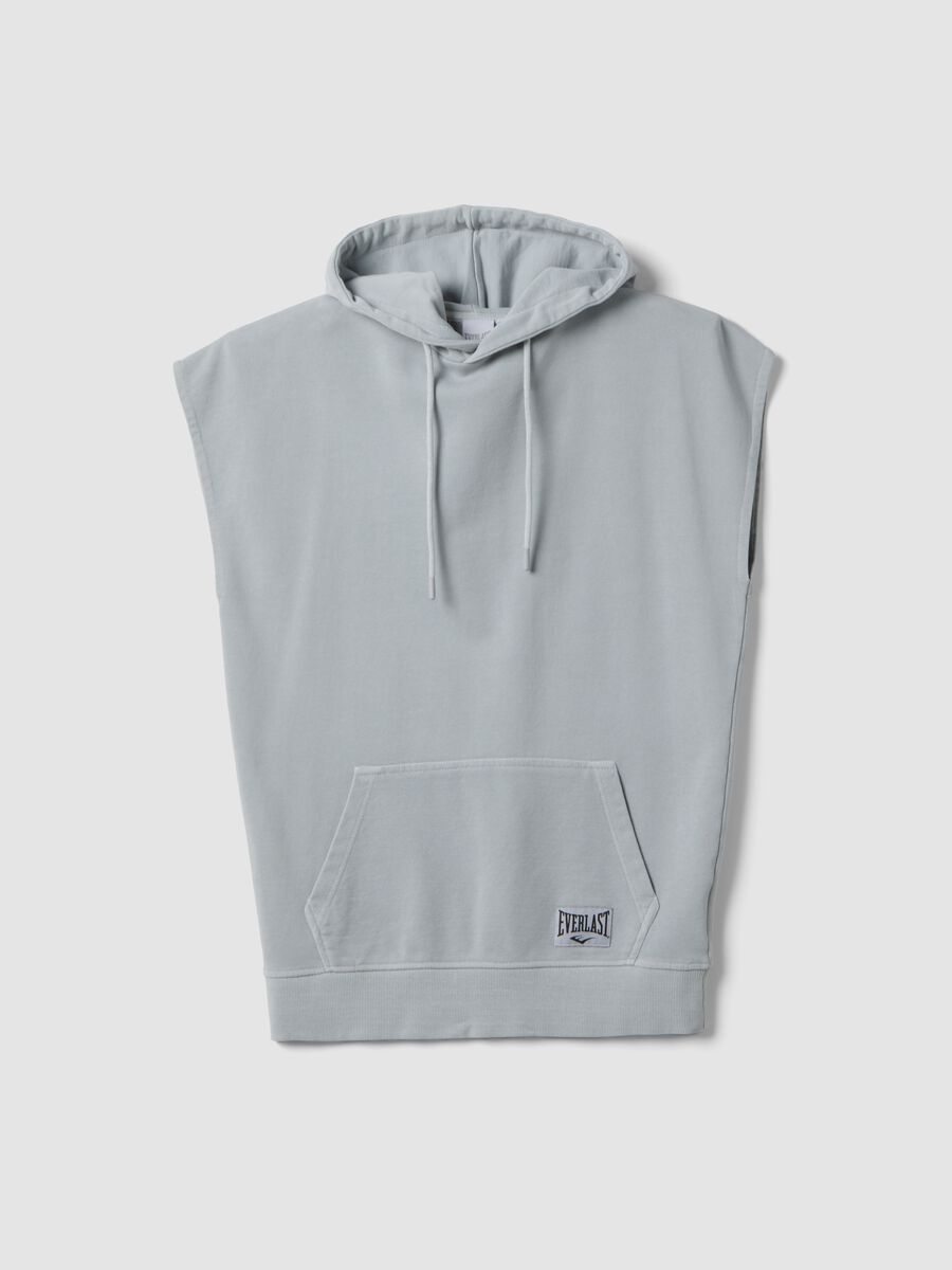 Grey cotton blend sleeveless hoodie regular fit_0