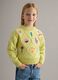 Maglione in puro cotone giallo da bambina regular fit con ricami floreali_0