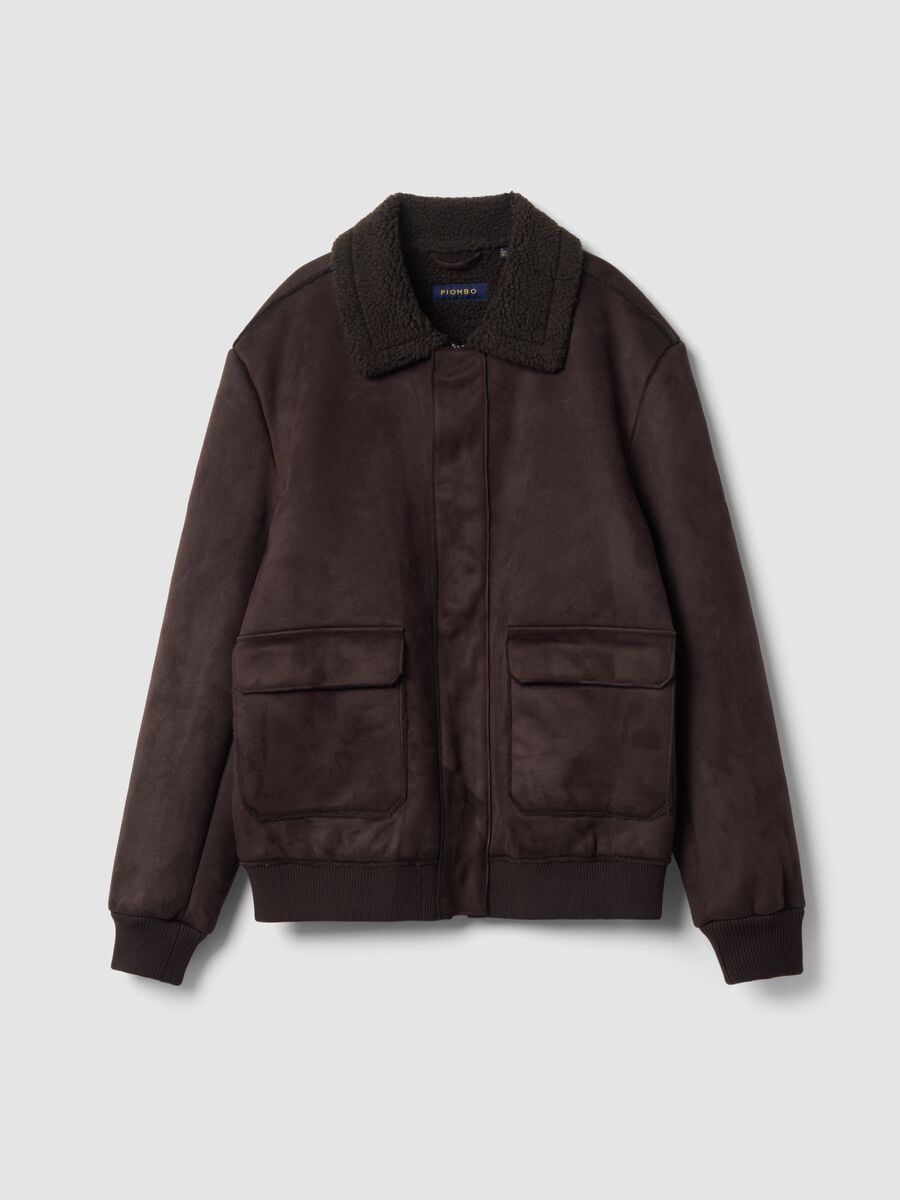 Giubbotto marrone scuro regular fit con collo effetto_0