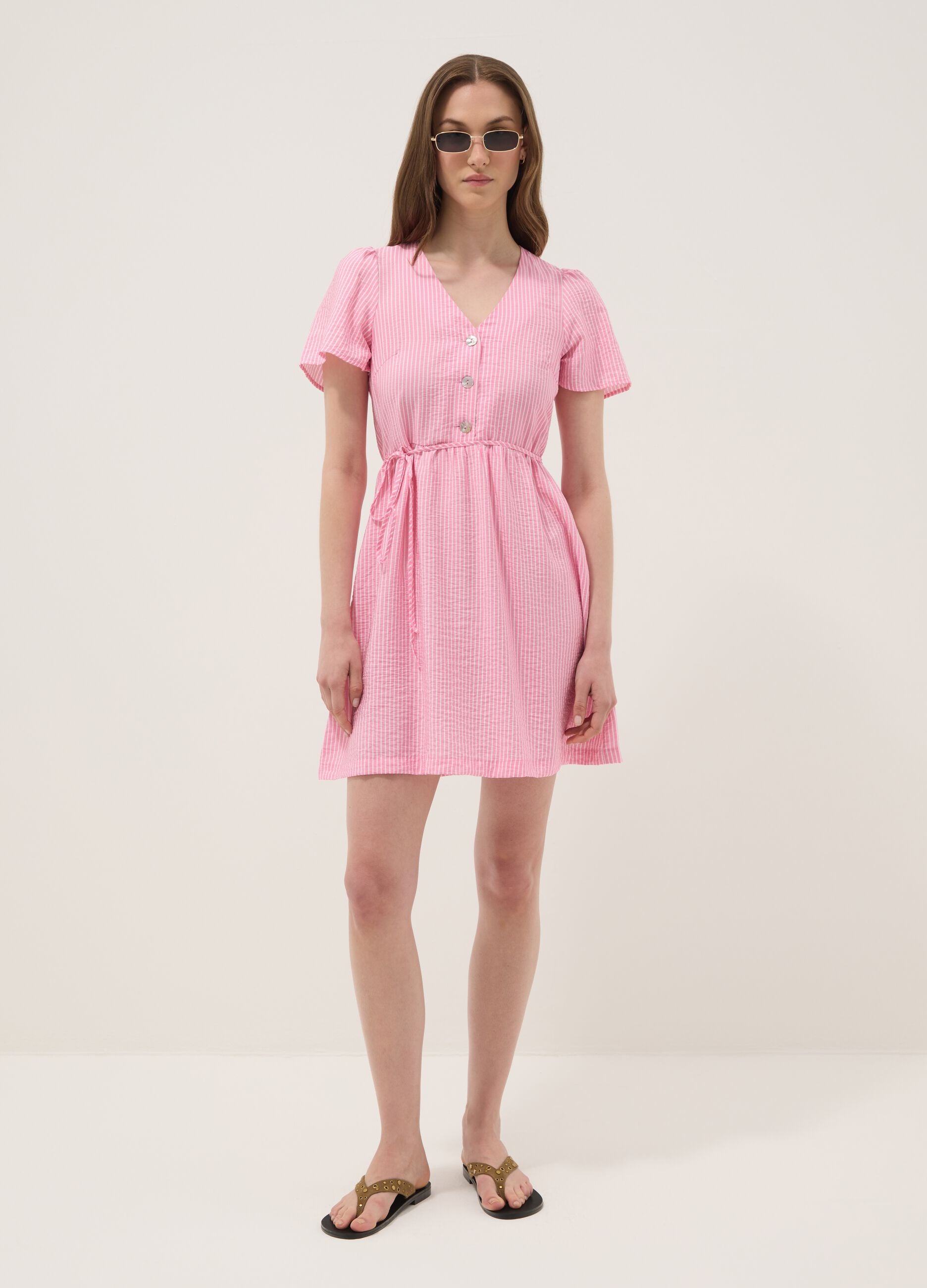 Pink striped viscose-blend dress