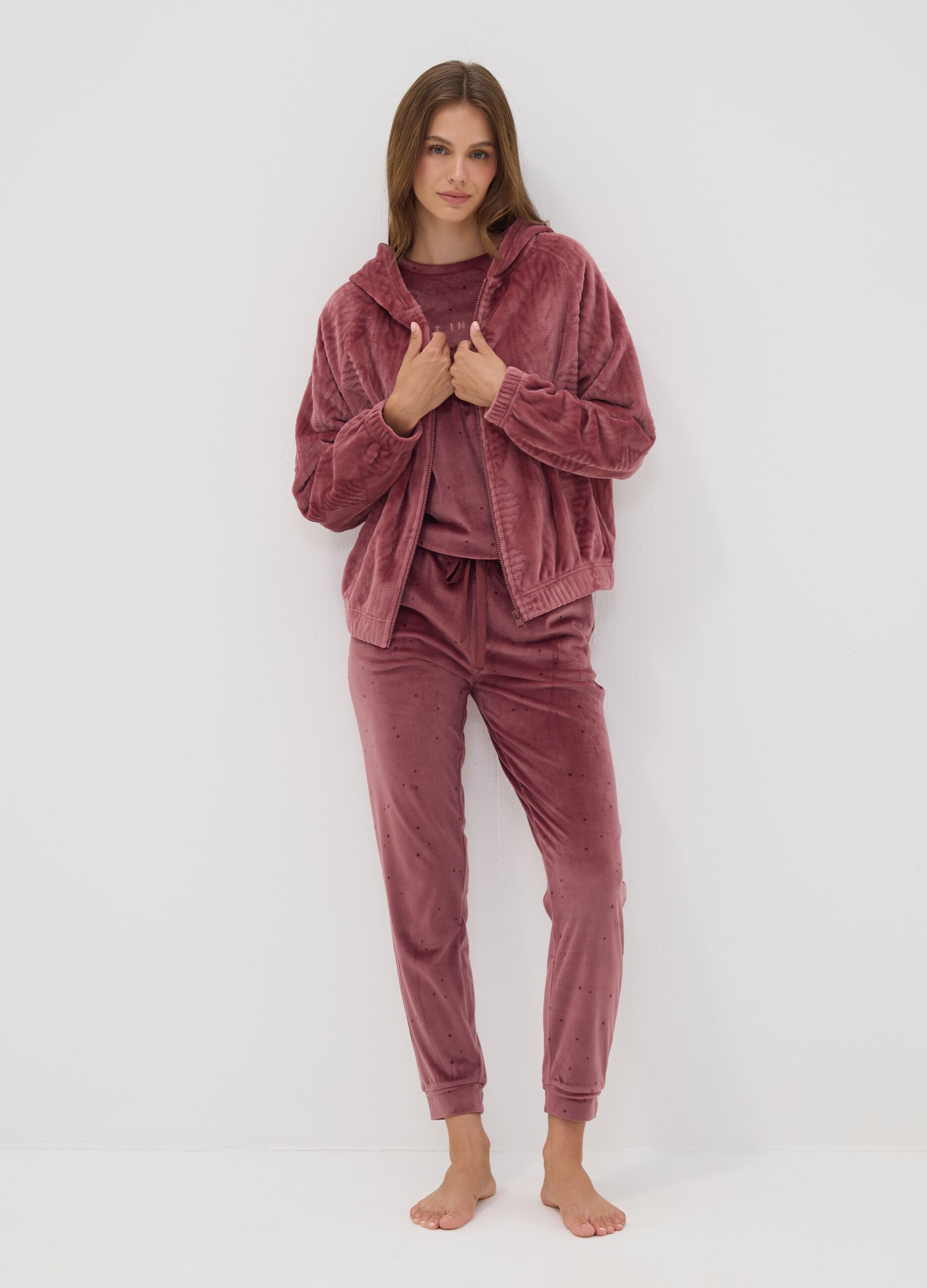 Pink star-print stretch pyjama trousers