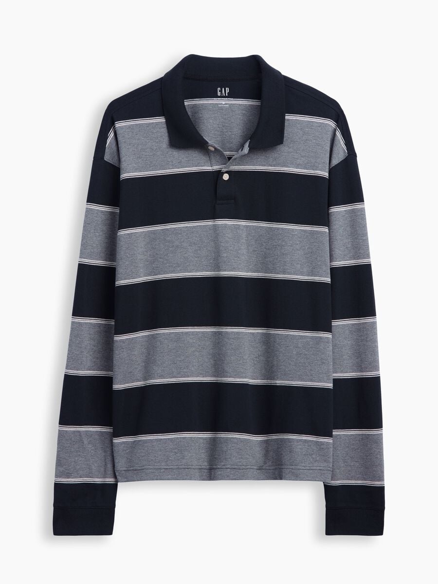 Polo grigio chiaro in cotone elasticizzato a righe_3