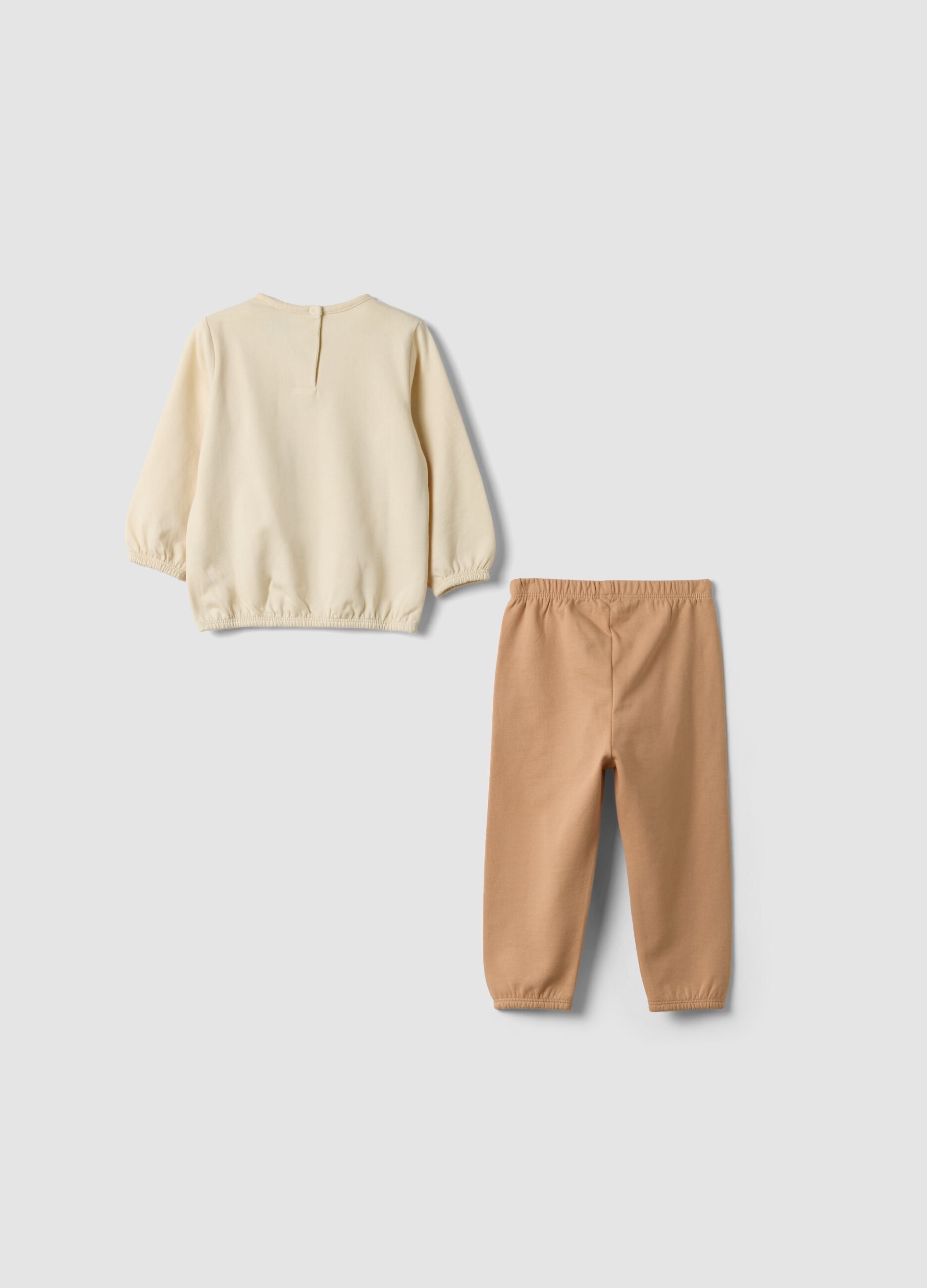 Pigiama beige con girocollo in puro cotone organico