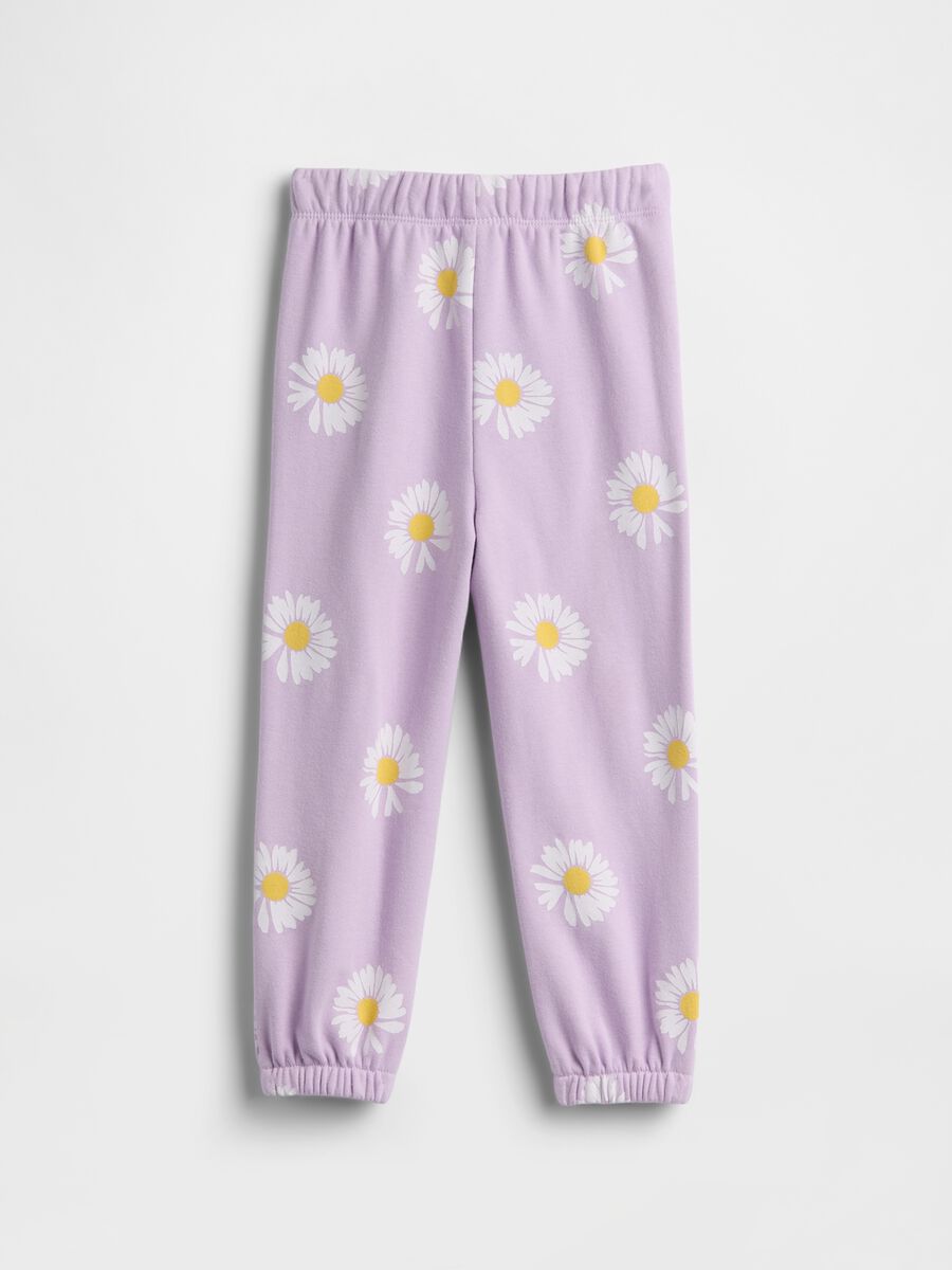 Purple newborn cotton blend trousers regular fit with daisies_1
