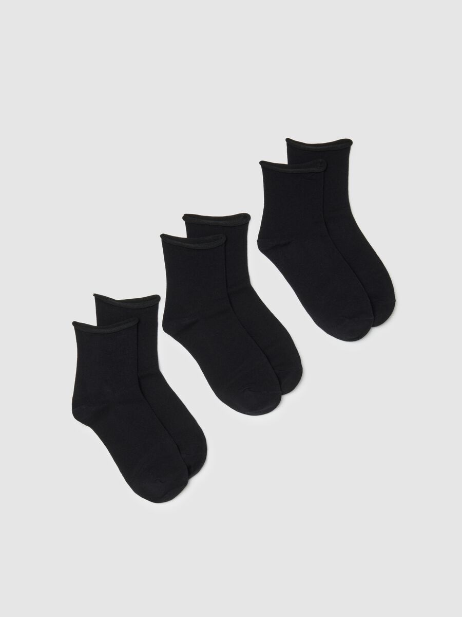 Pack of three black short cotton blend socks with snug fit_0