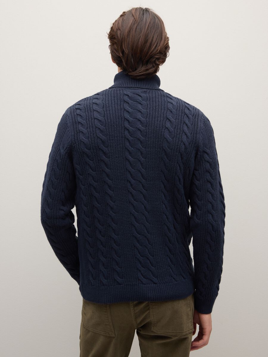 Blue high-neck sweater with regular fit and jacquard pattern_3