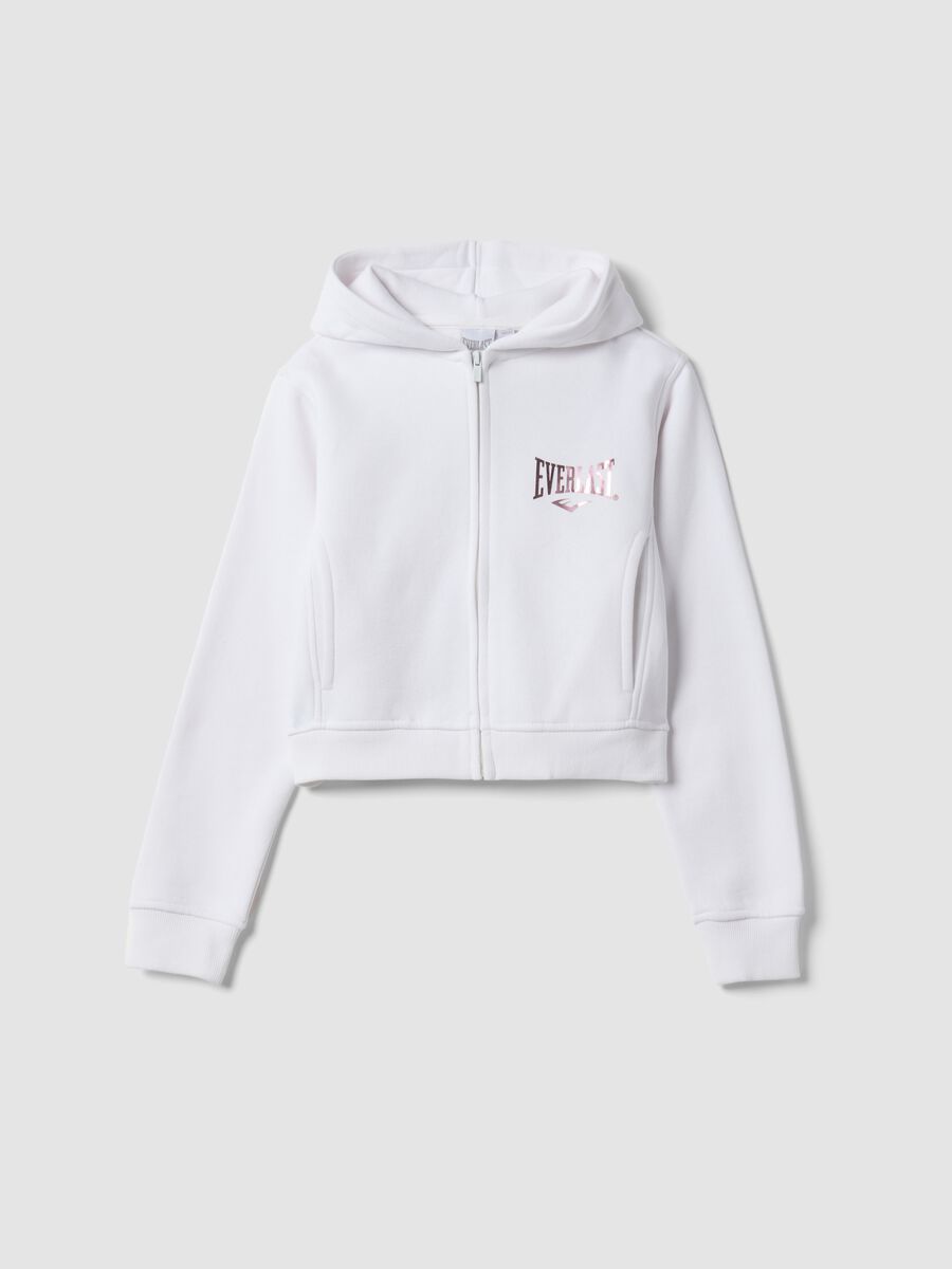 White hooded zip-up sweatshirt in cotton blend for girls, regular fit_3