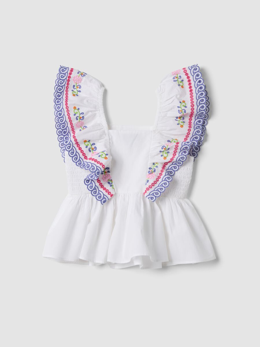 Tank top bianco in puro cotone con volant ricamati regular fit_4