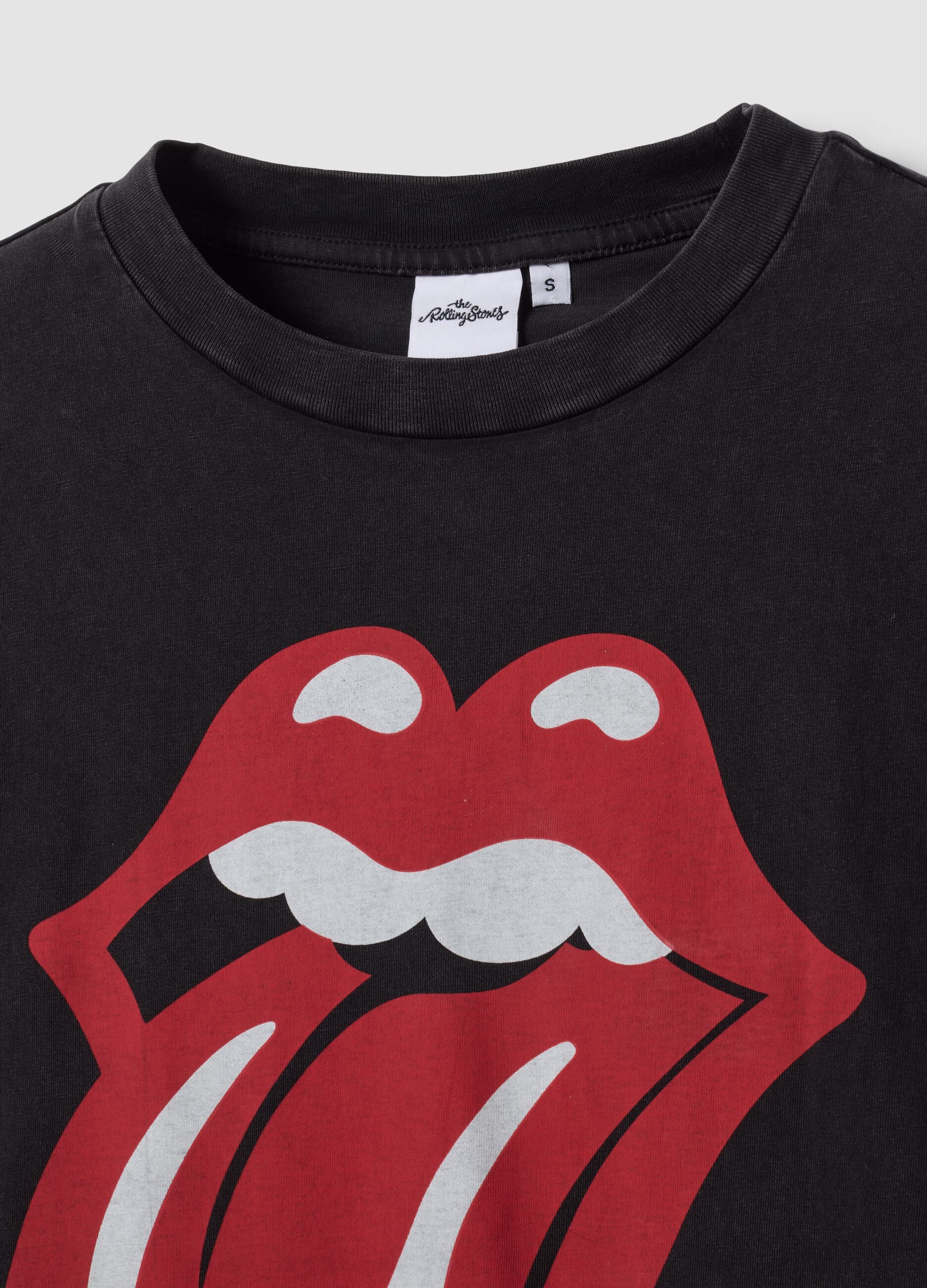 Black pure cotton T-shirt with The Rolling Stones print