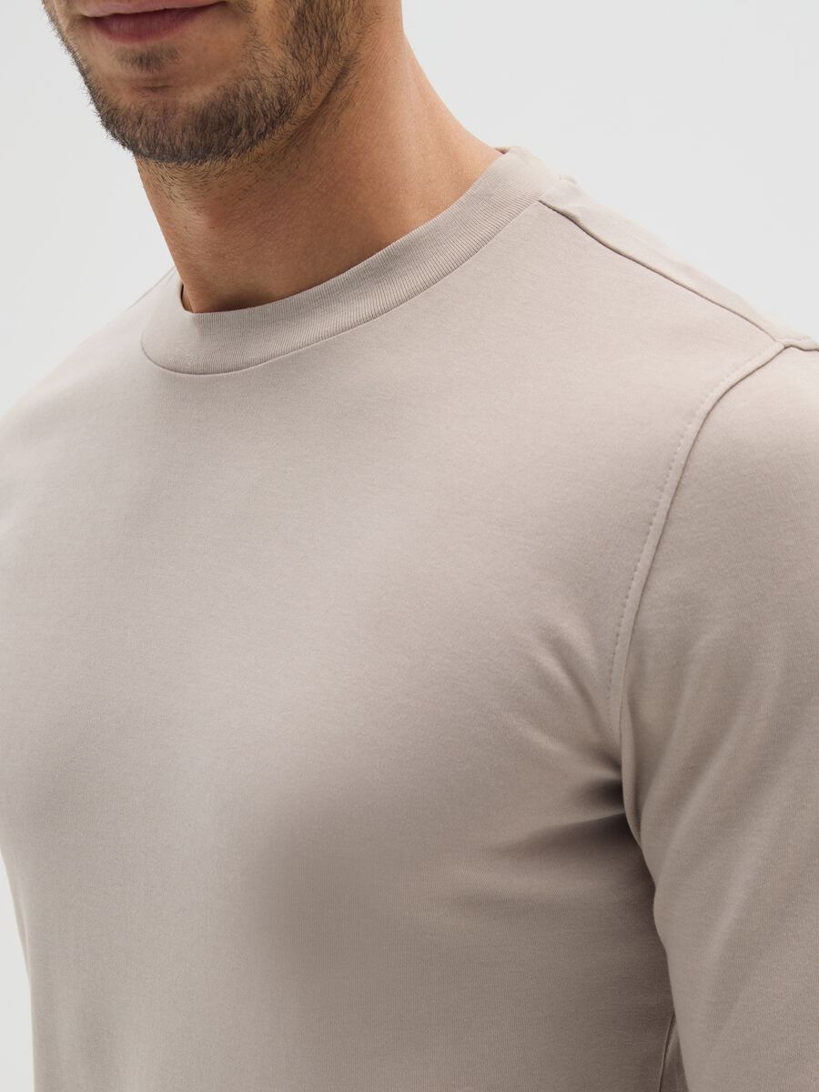 Beige pure cotton regular fit t-shirt_3