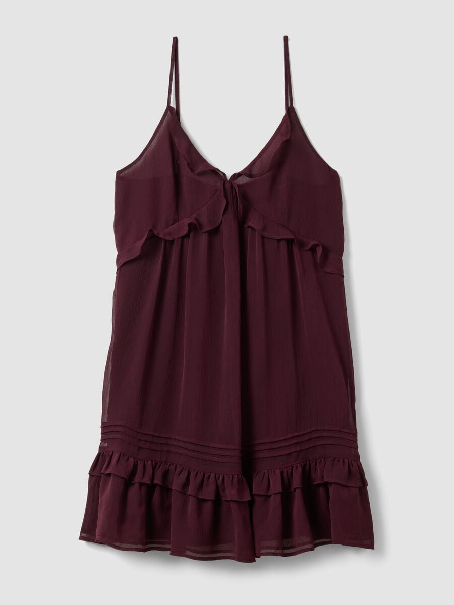 Purple mini dress with ruffles and plunging neckline_4