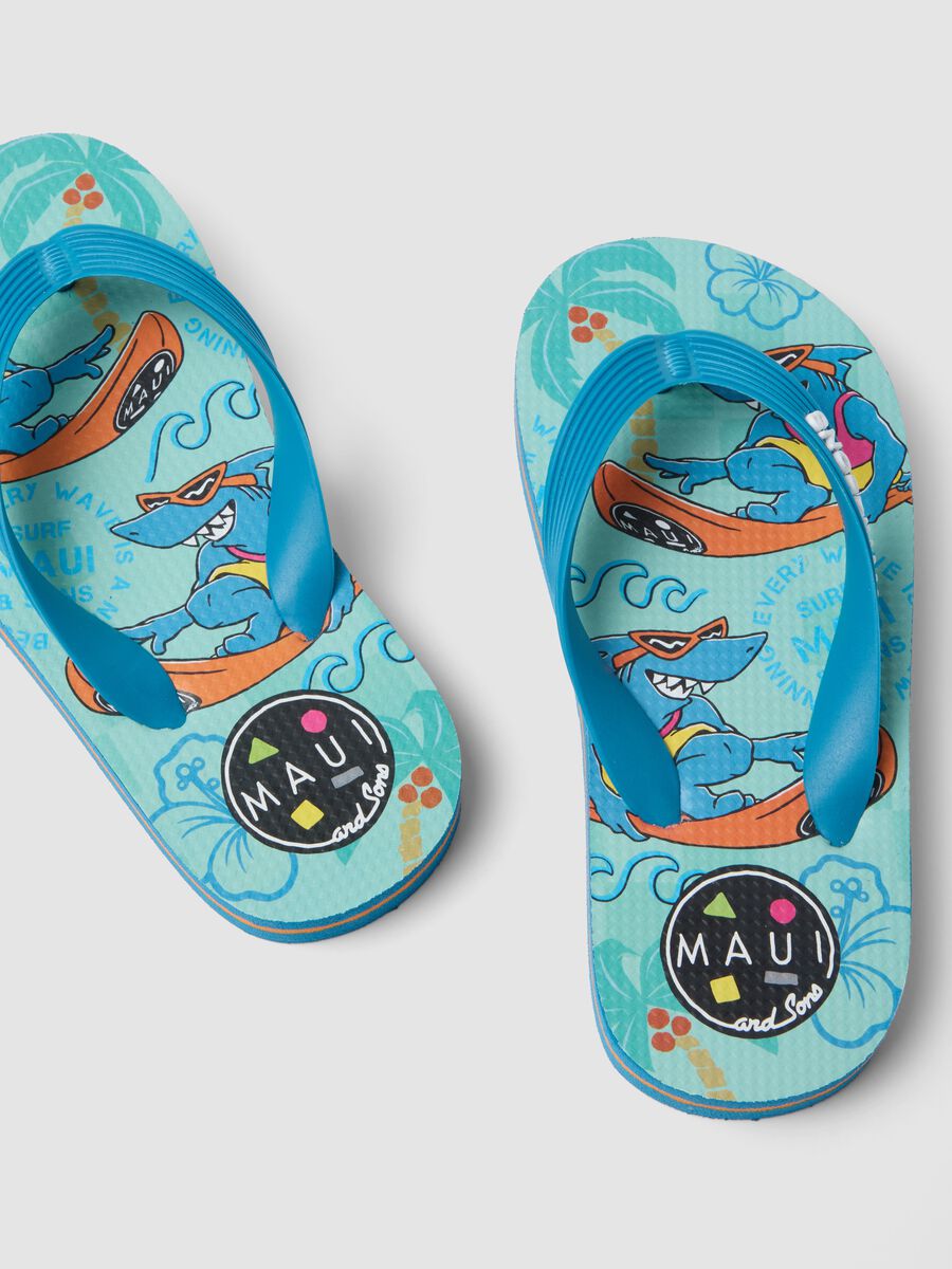 Blue and orange children's sandals with shark design_2
