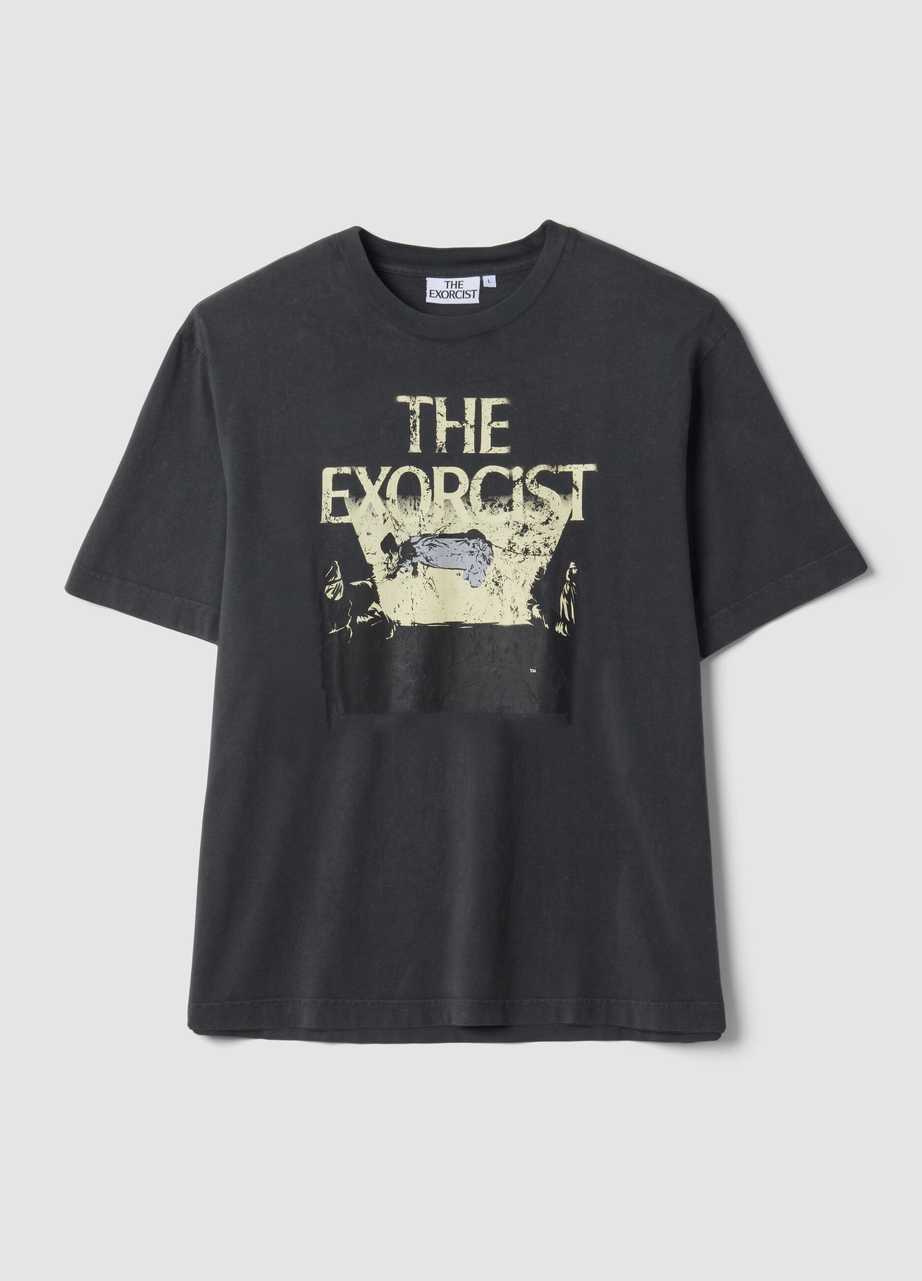 Grey cropped pure cotton T-shirt with "The Exorcist" print, regular fit