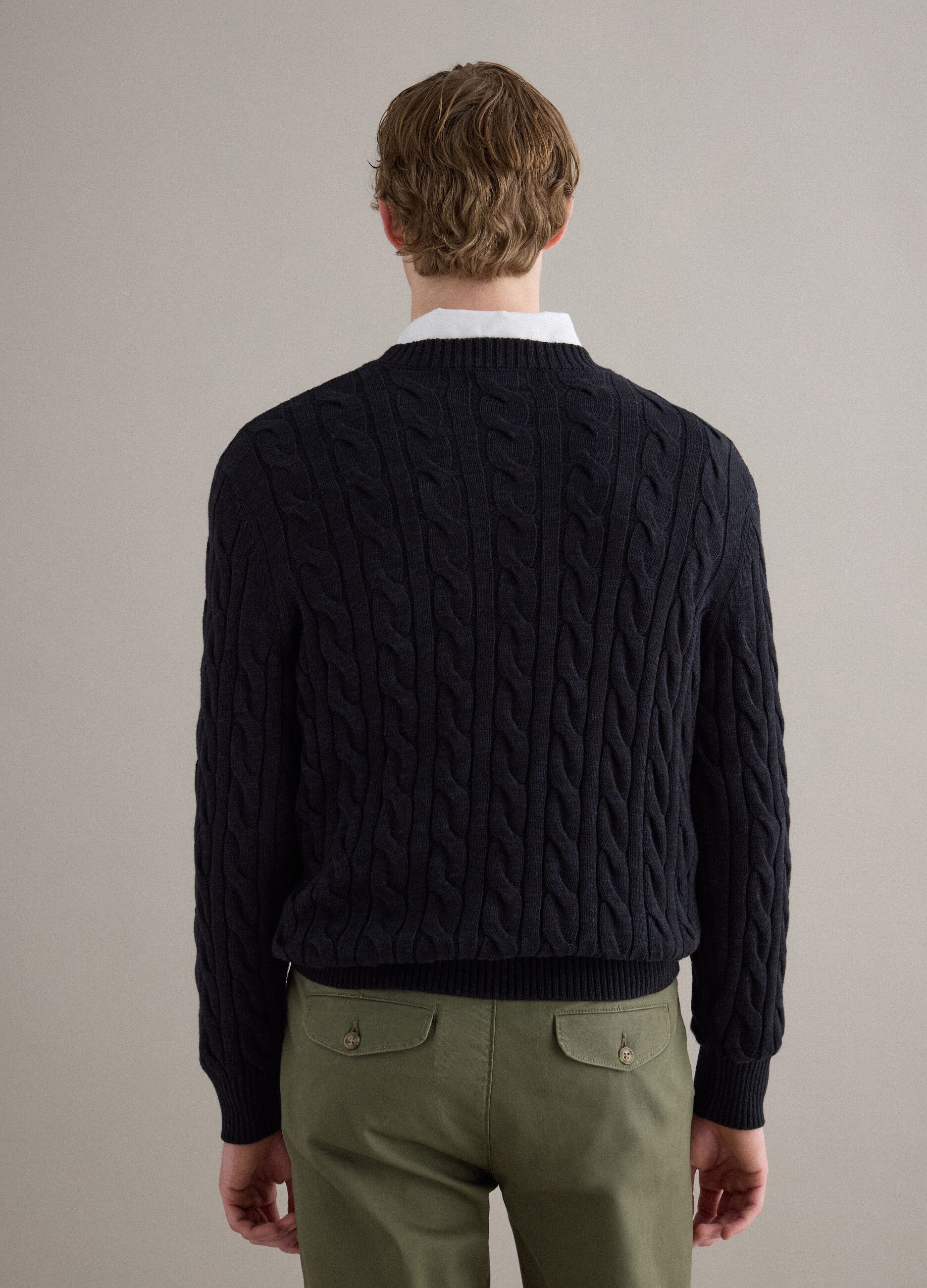 Blue pure cotton sweater with regular fit and woven design