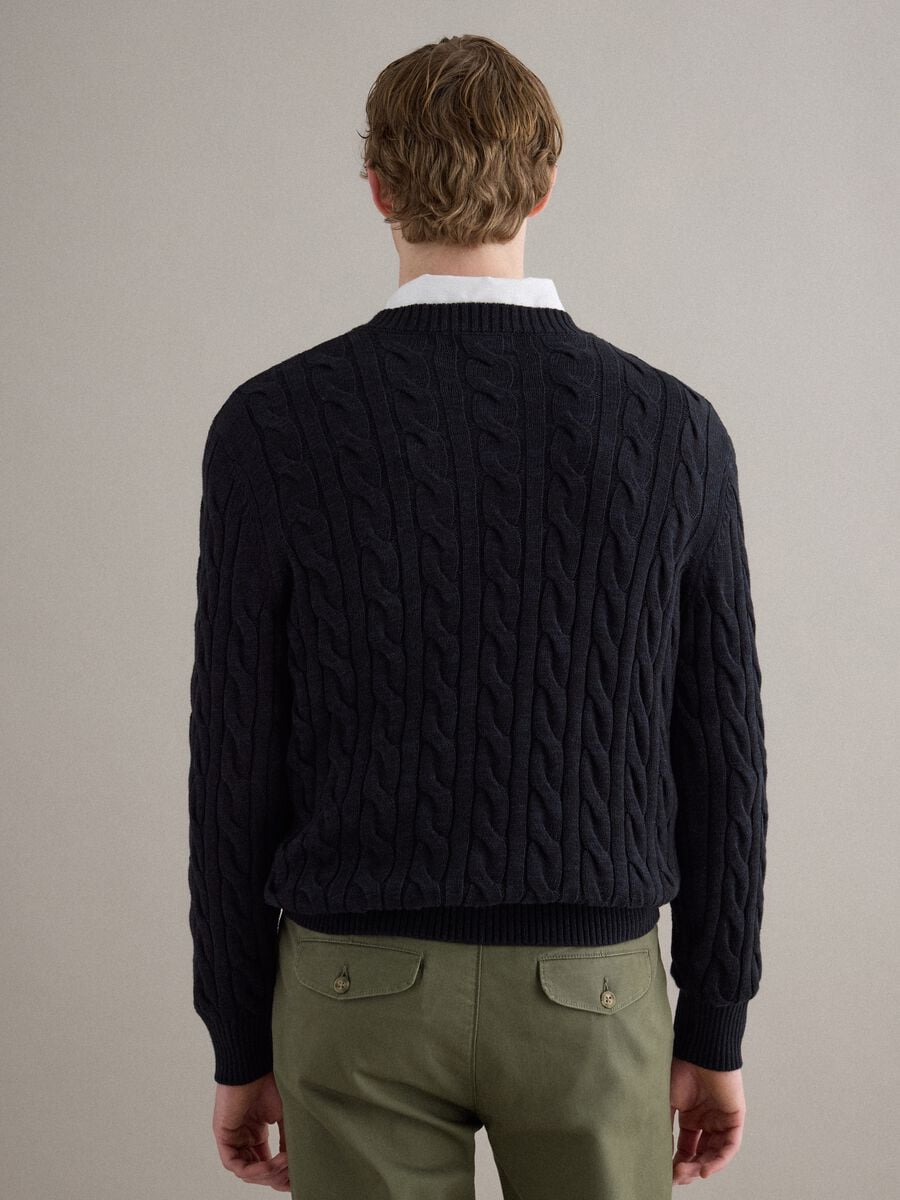 Maglione in puro cotone blu regular fit con design intrecciato_3
