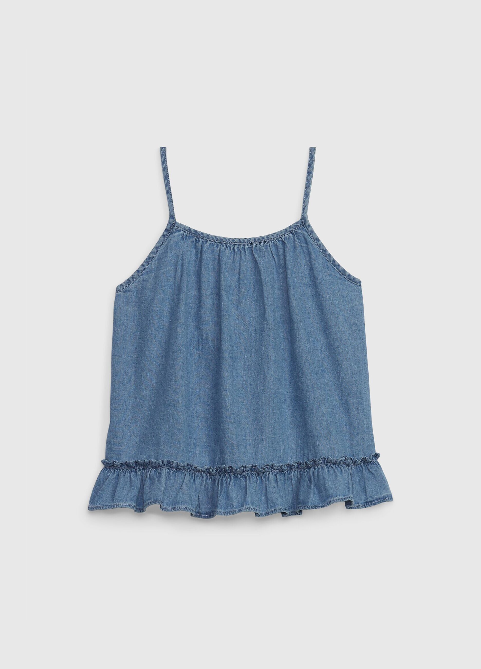 Tank top in denim con rouches_0