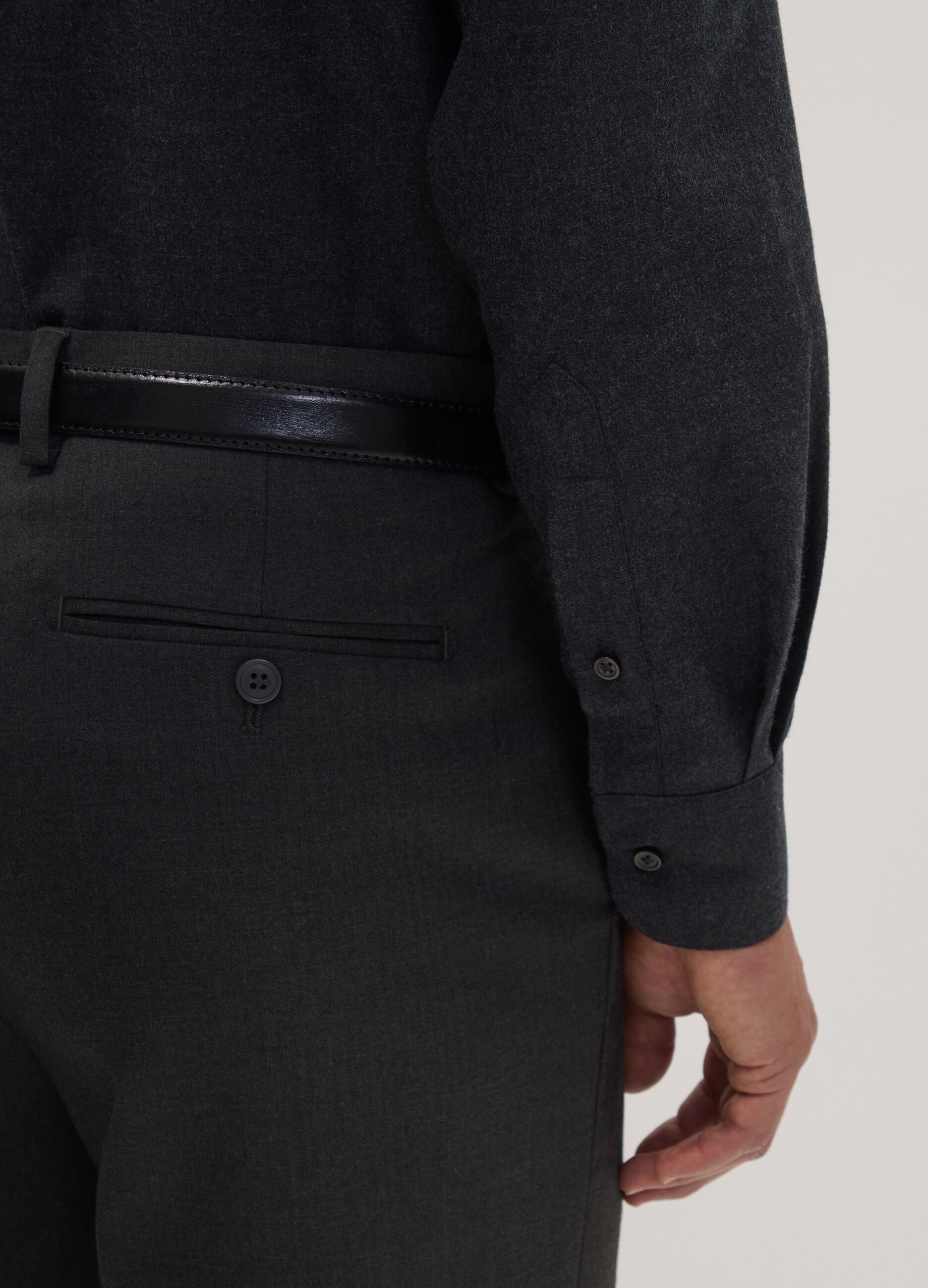 Grey pure cotton twill shirt, regular fit