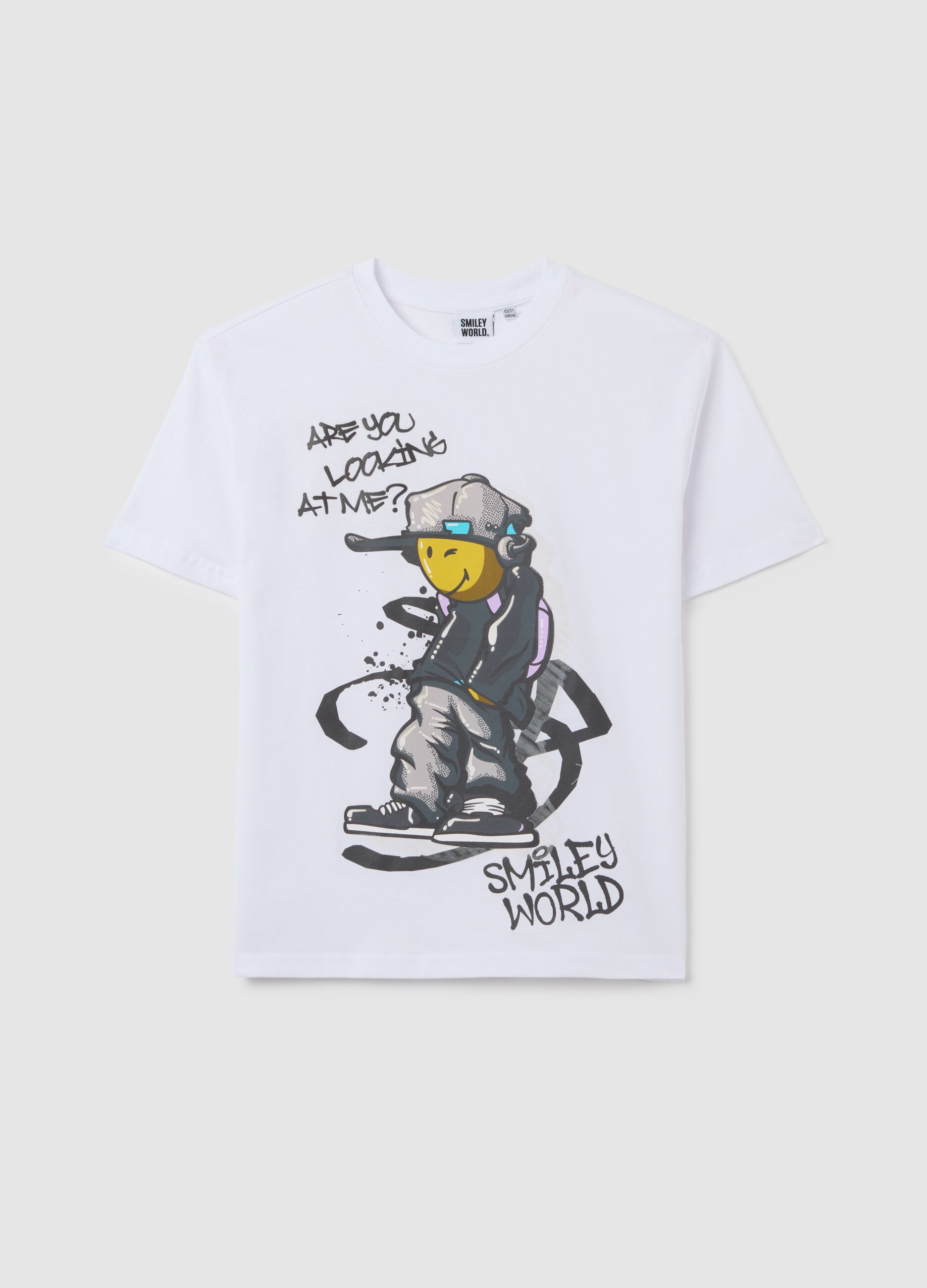 Boy's white pure cotton regular fit T-shirt with print
