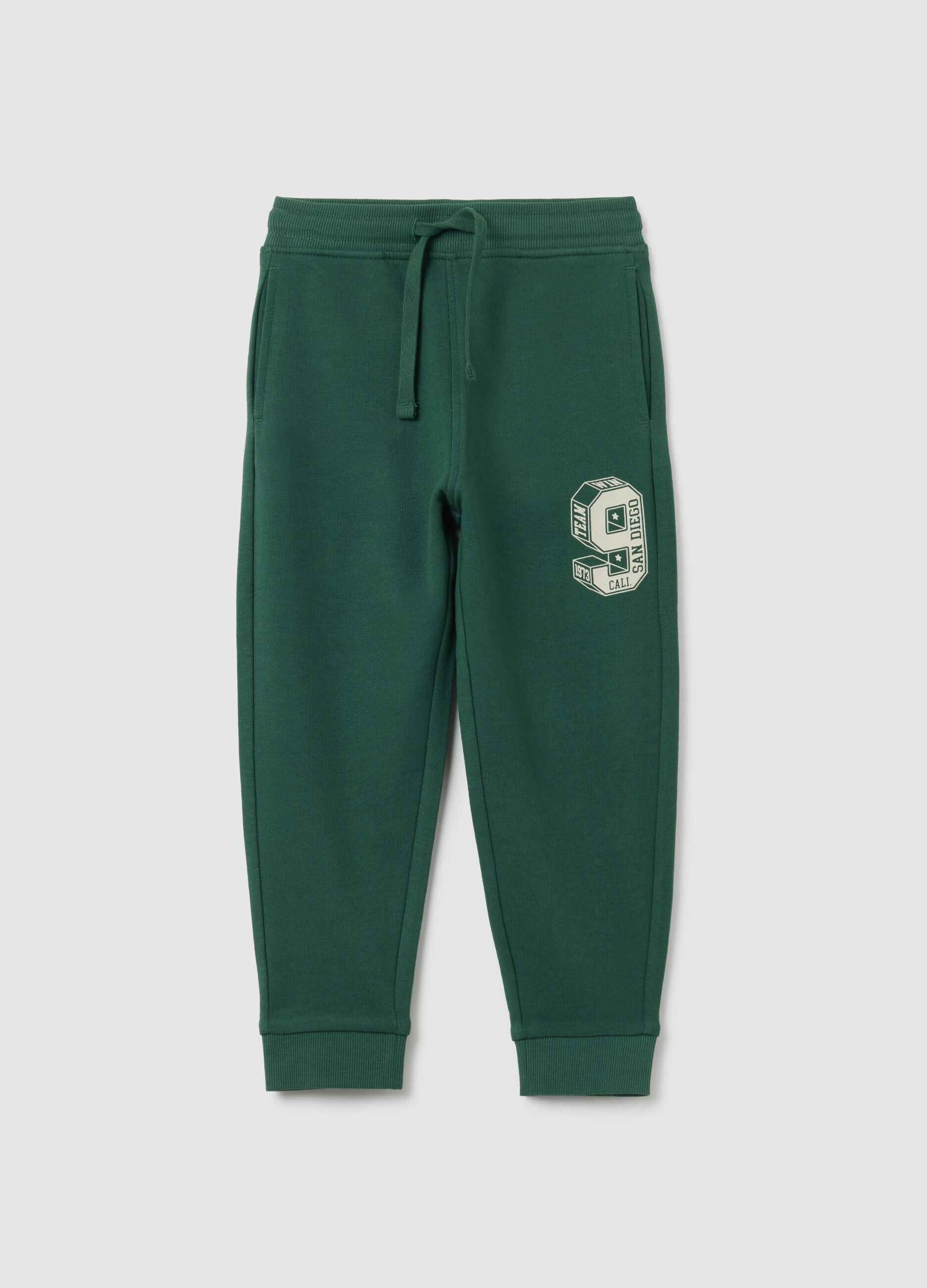 Children's green regular fit jogger trousers in pure cotton
