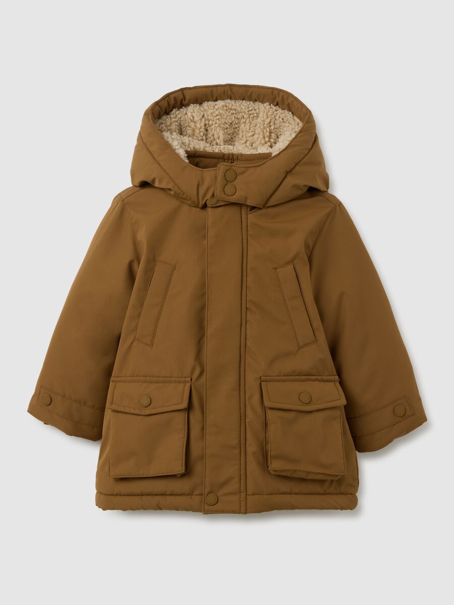 Parka marrone con fodera in pelliccia sintetica_0