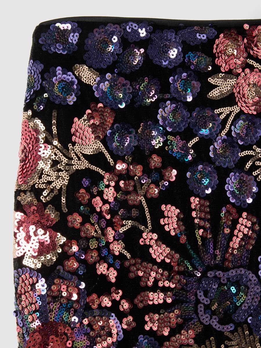 Multicoloured Floral Midi Skirt with Sequins_5