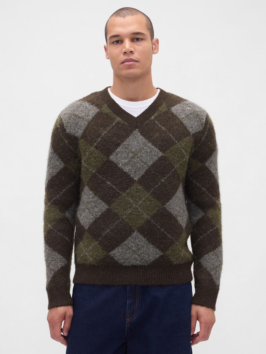 Diamond-patterned brown sweater in wool and alpaca blend_0