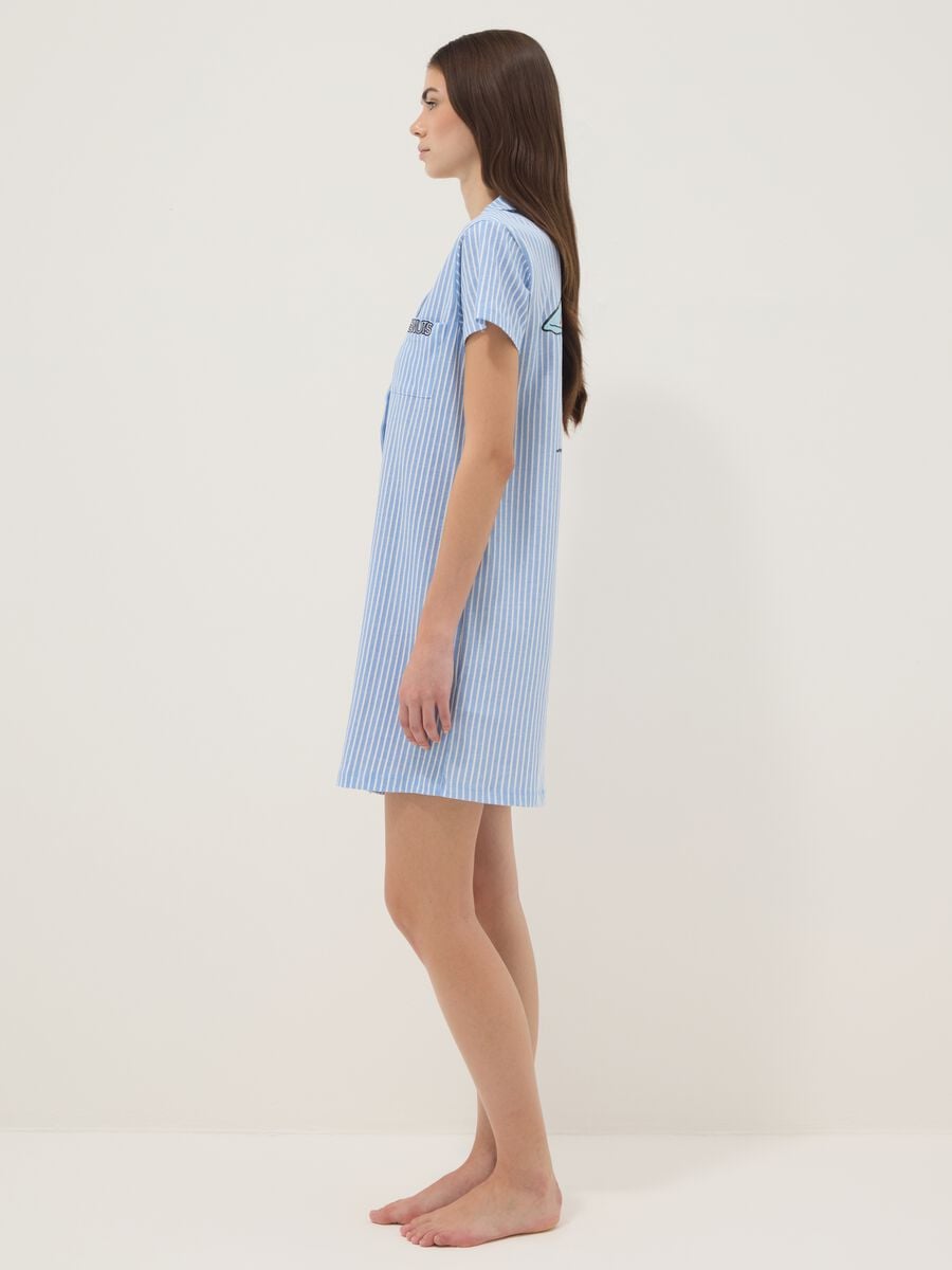 Blue striped pure cotton nightshirt with V-neck_1