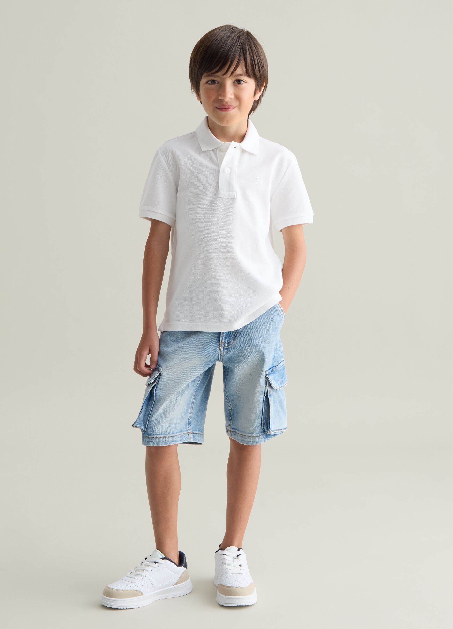 Blue denim baggy cargo trousers for kids