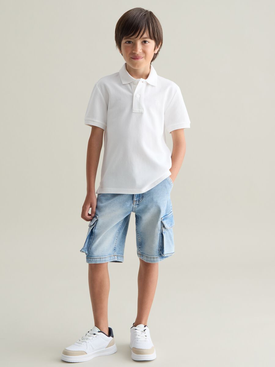 Blue denim baggy cargo trousers for kids_1