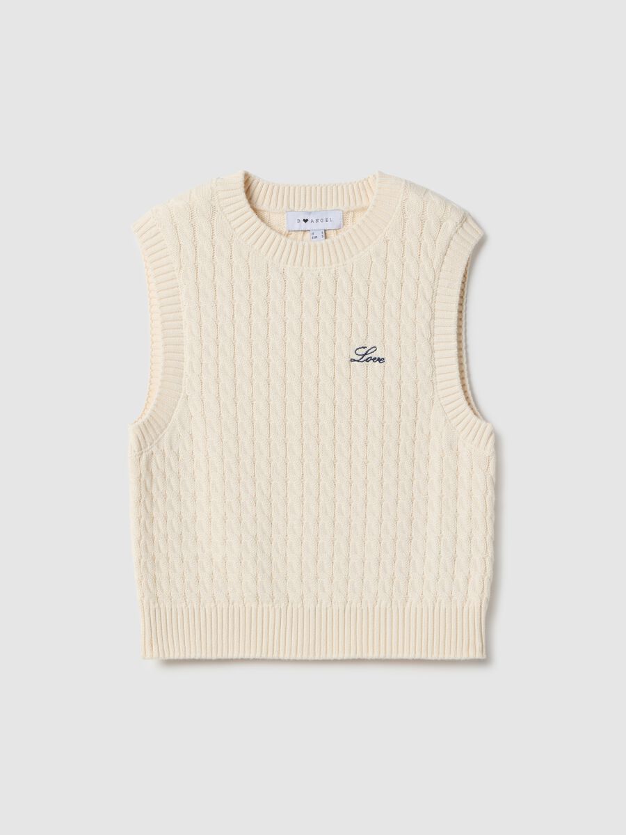 Beige pure cotton regular fit waistcoat with cable knit design_4