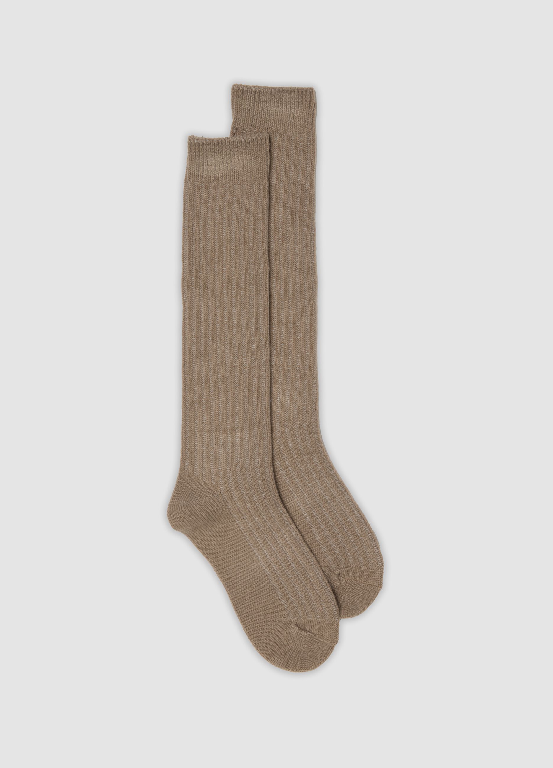Beige ribbed stretch-fabric socks
