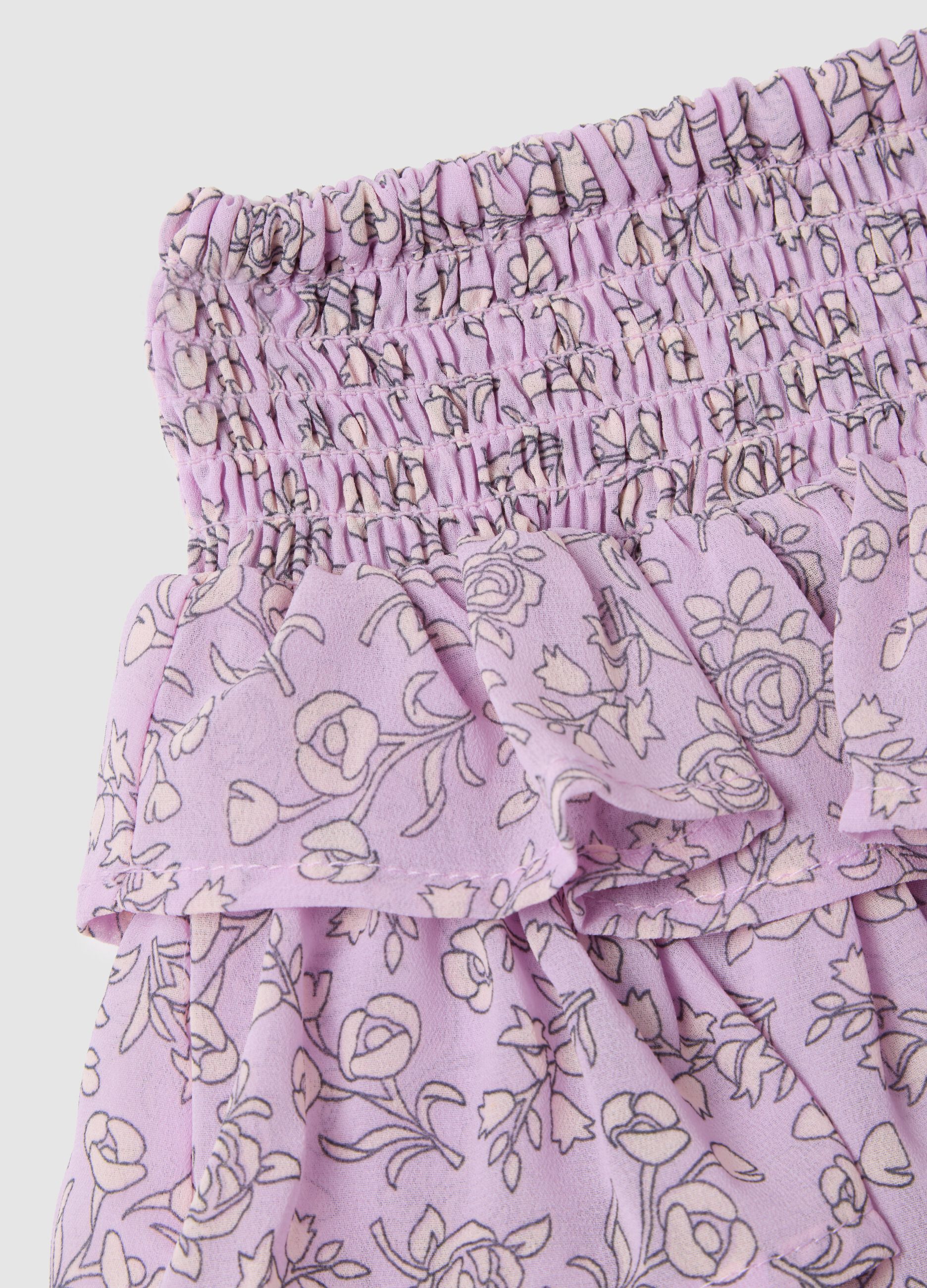 Girls' Mixed Skirt with Purple Floral Print