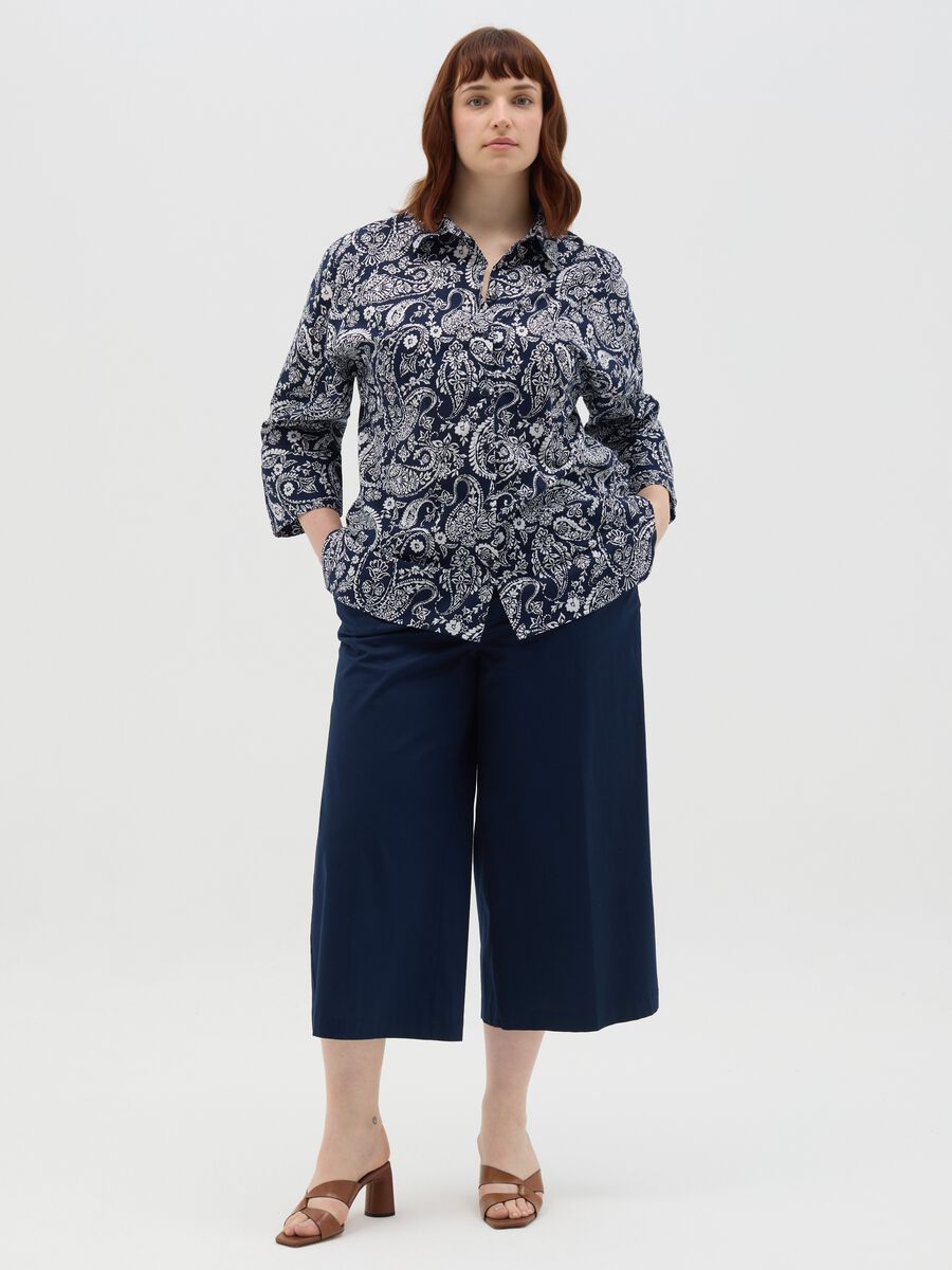 Wide Blue Stretch Cotton Trousers Mya_0