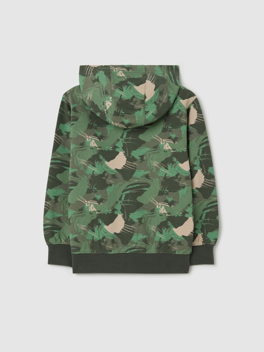Green full-zip sweatshirt in camouflage French terry with hood_1