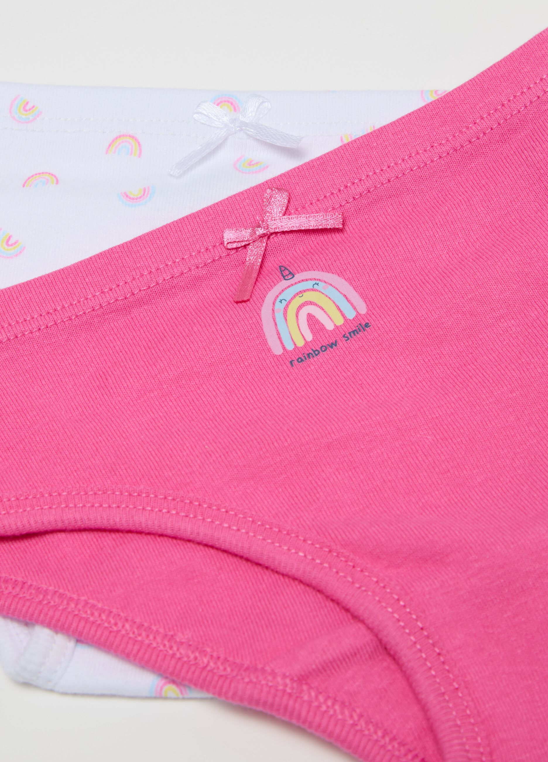 Two-pack cotton briefs with print and bow