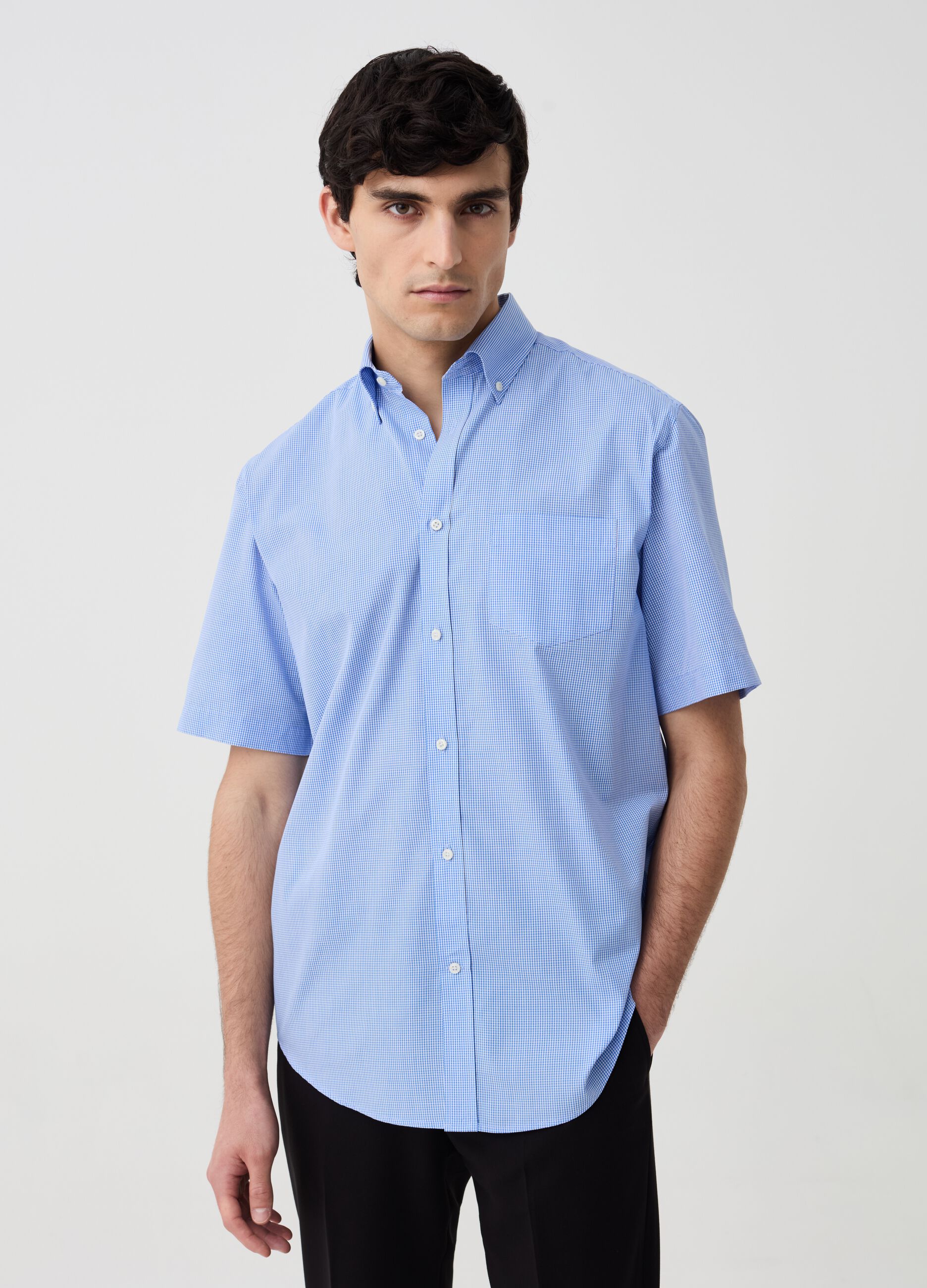 Micro check shirt in short sleeves