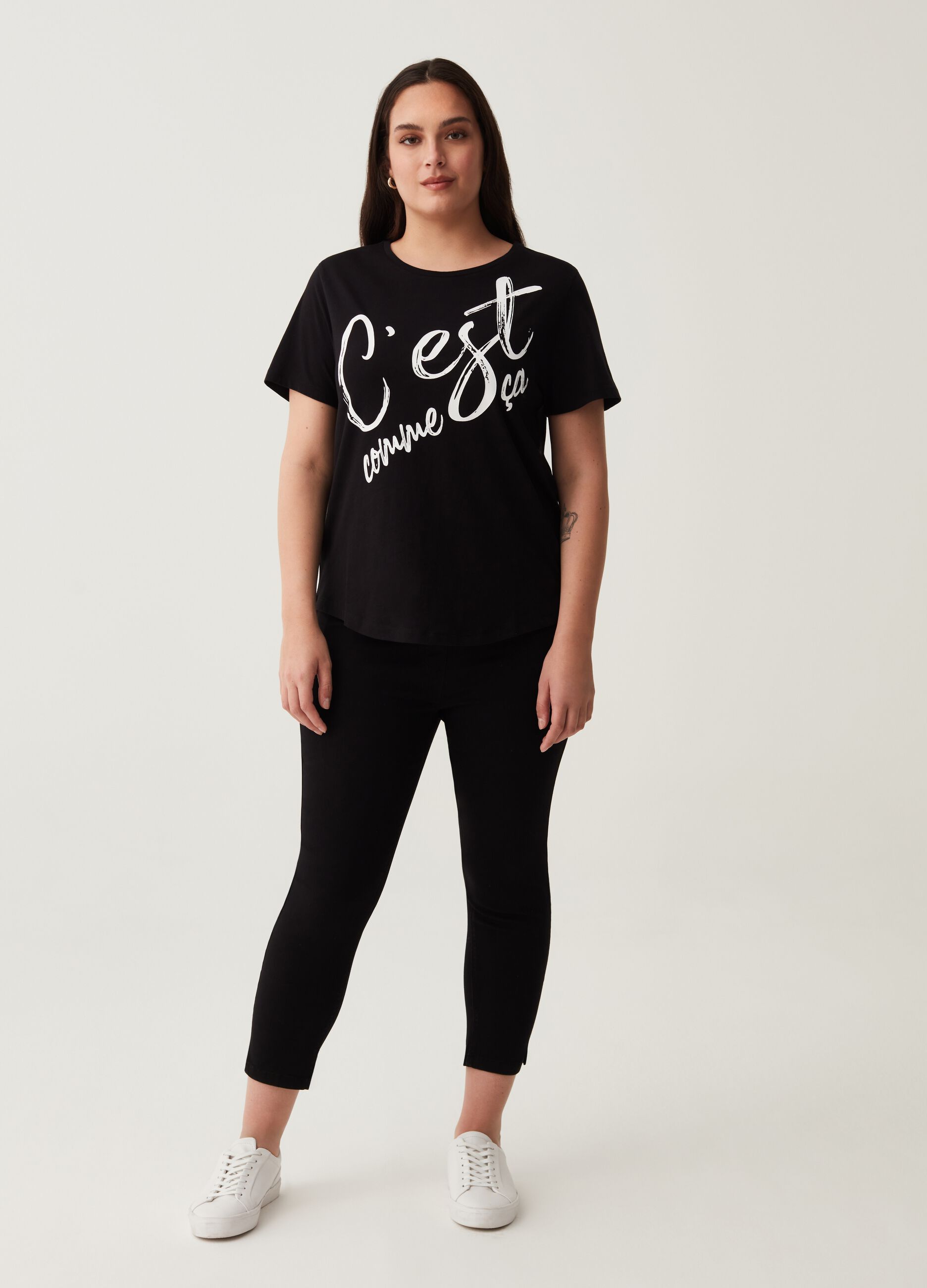 T-shirt in cotone con stampa Curvy_0