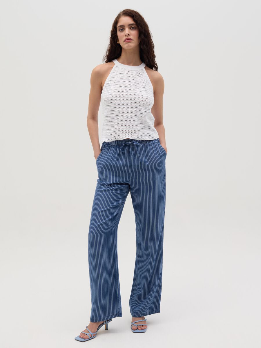 Denim-effect wide-leg fluid joggers_0