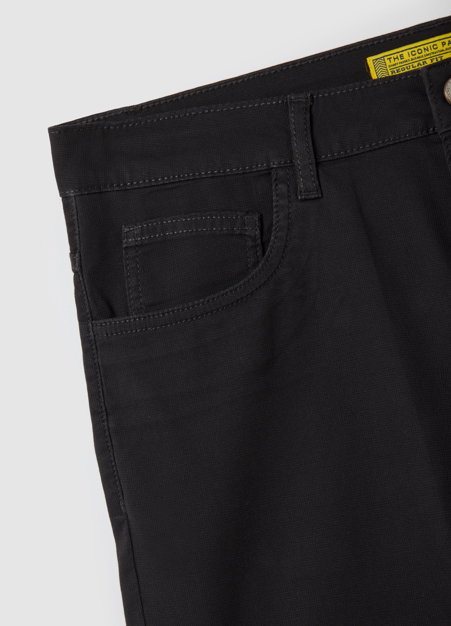 Men's black stretch cotton regular fit shorts