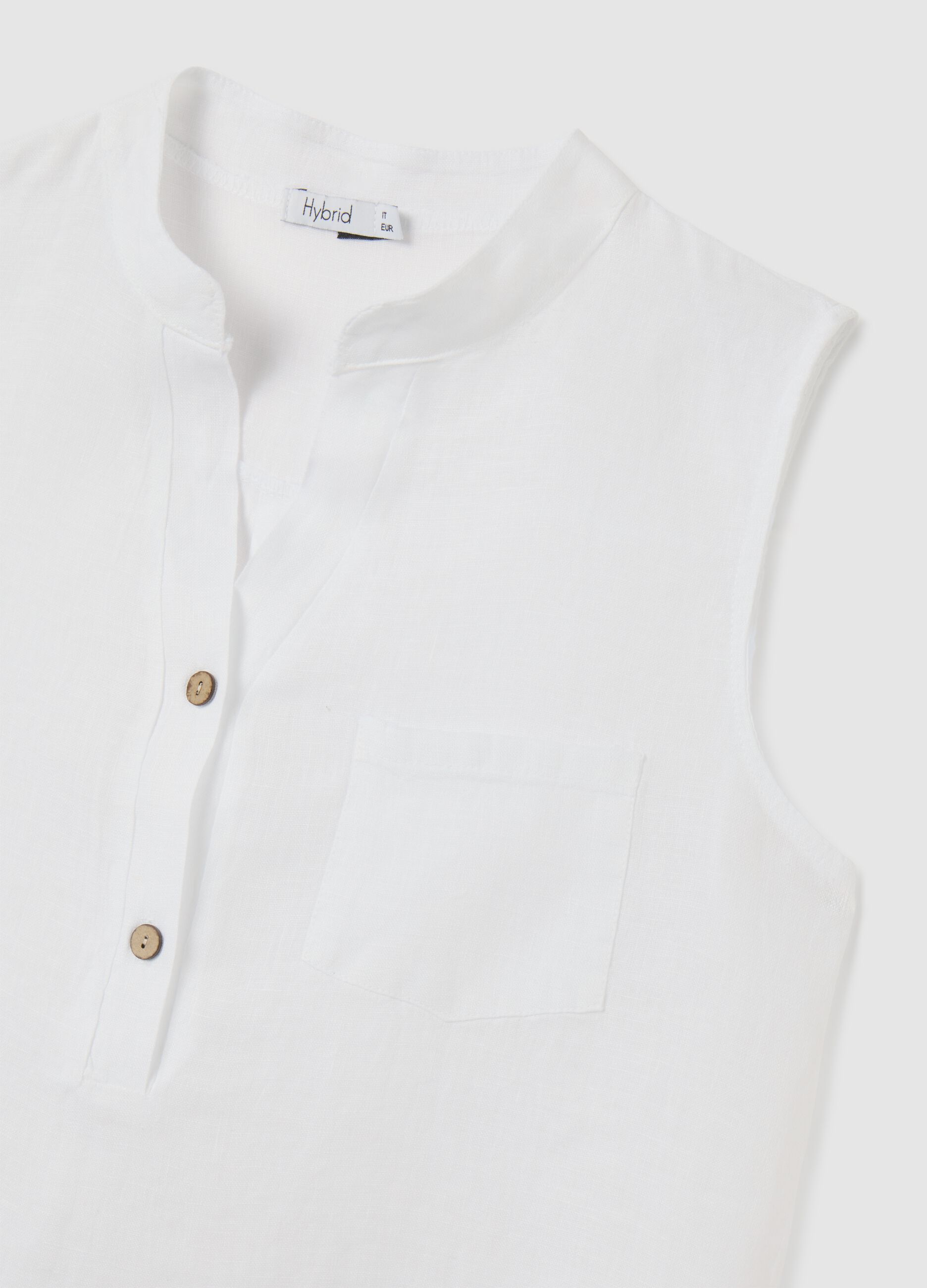 Women's white sleeveless linen blouse regular fit